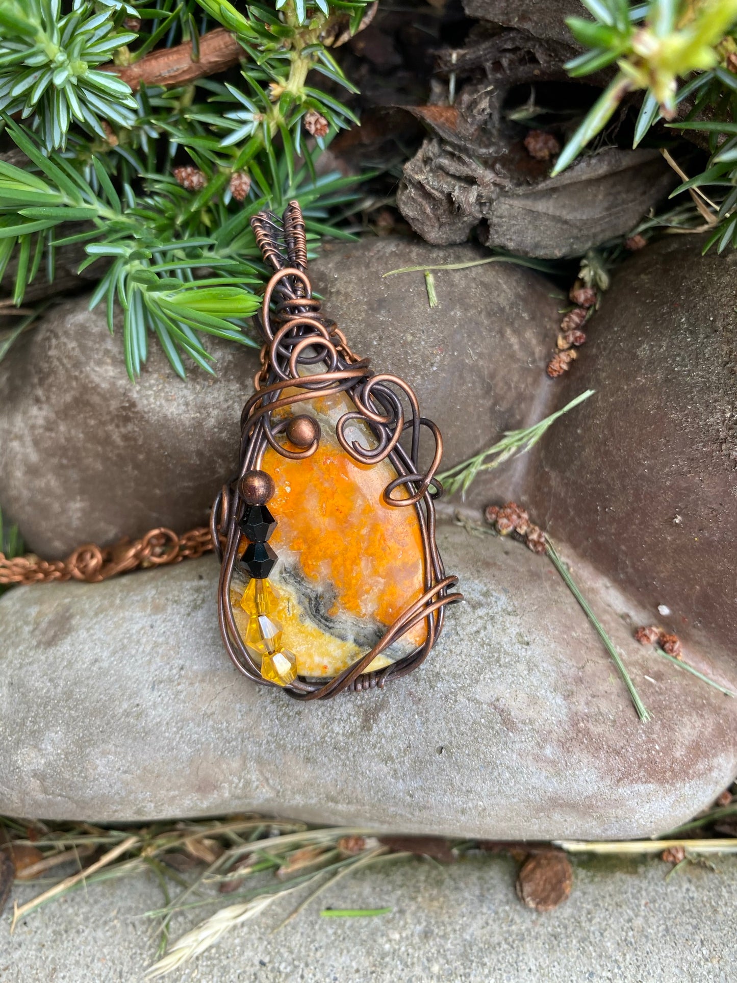 Wire Wrapped Bumble Bee Jasper Pendant