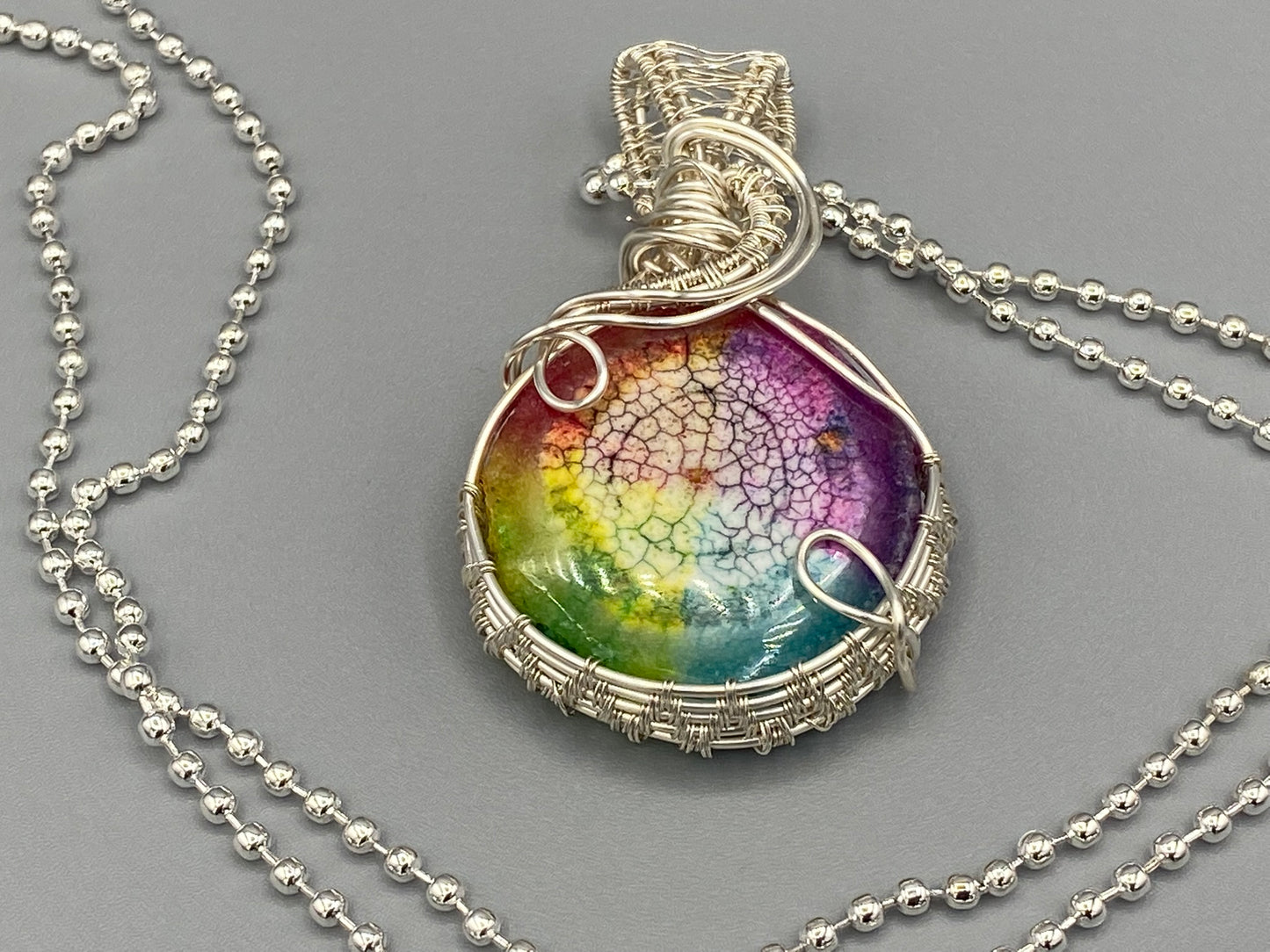 Rainbow Solar Quartz Druzy Wire Wrapped in Argentium Sterling Silver