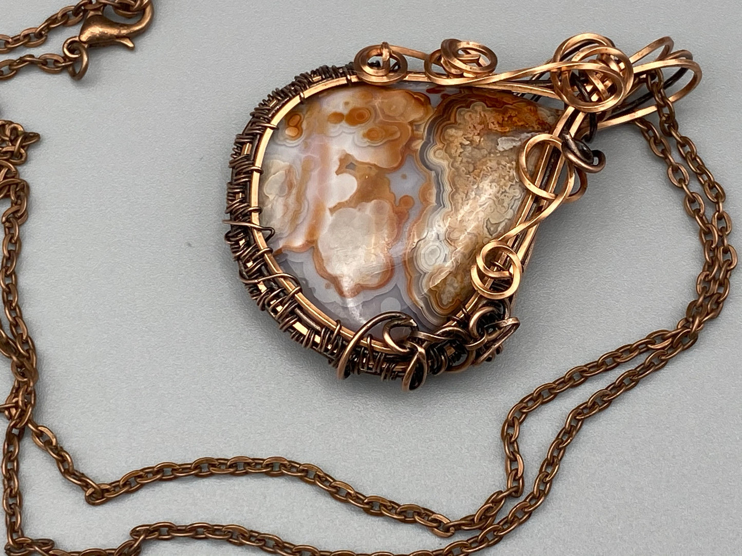 Crazy Lace Oxidized Copper Wire Wrapped Pendant