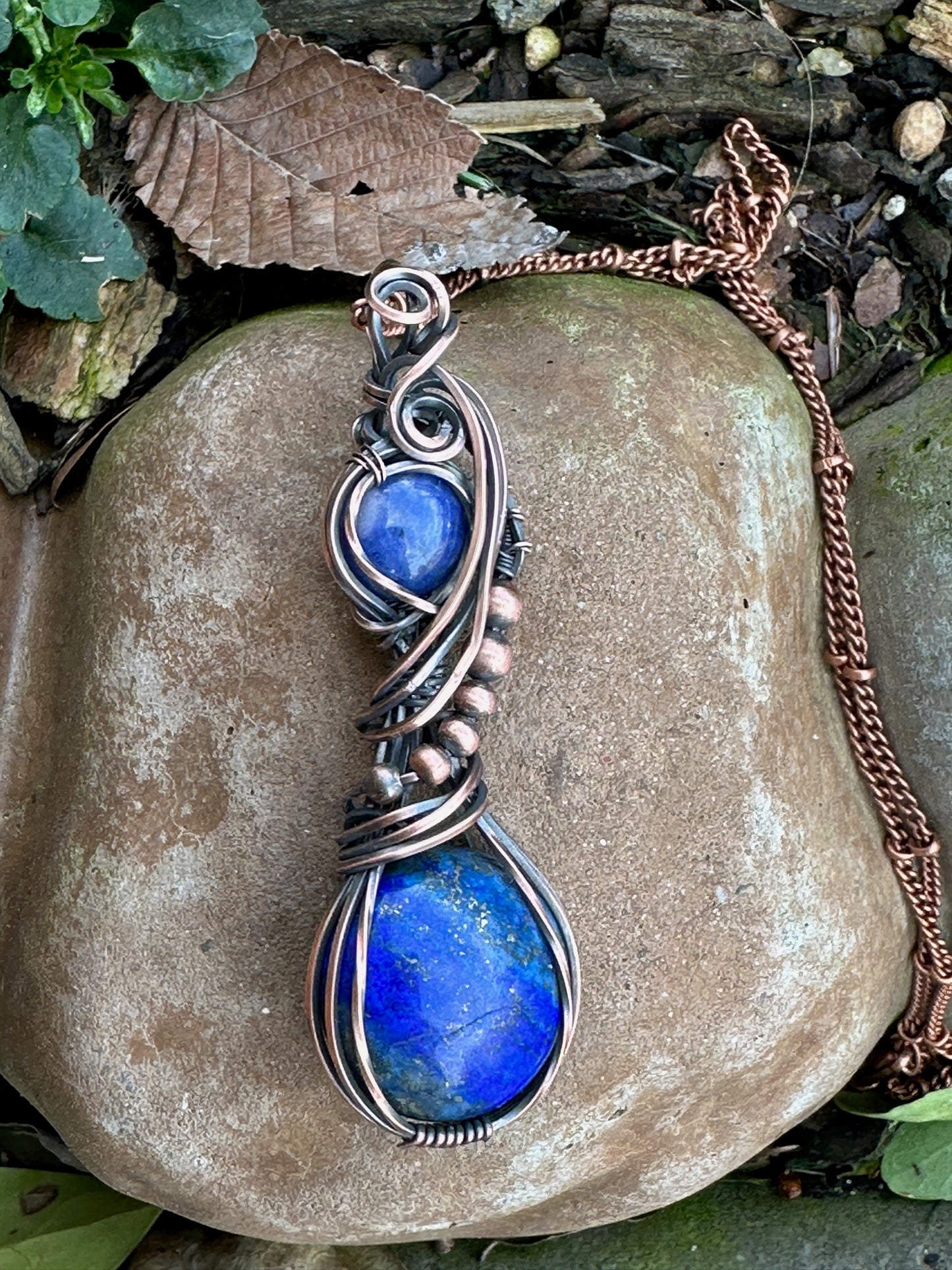 Handmade Wire Wrapped Sodalite Double Wire Wrapped Pendant