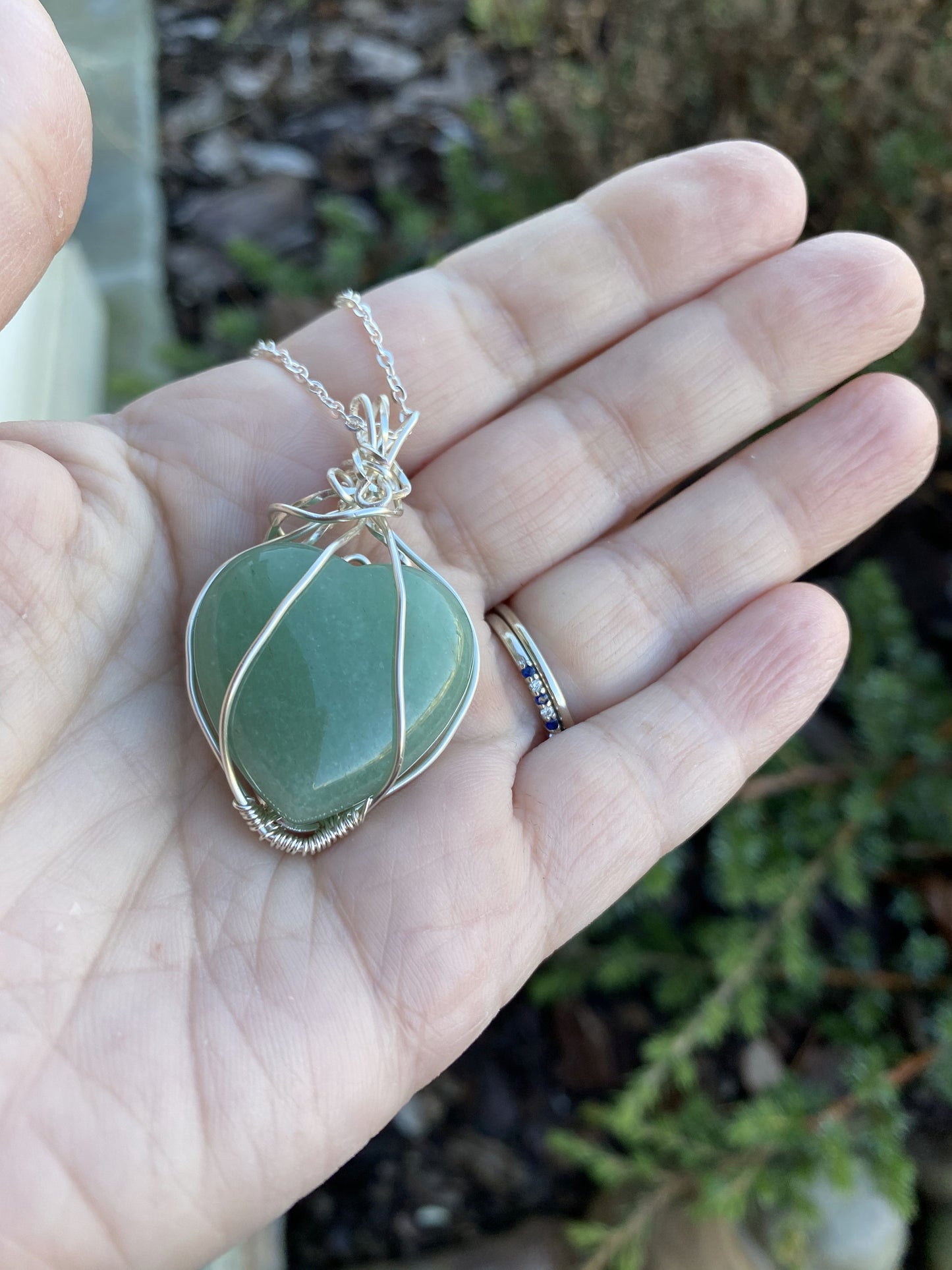 Wire Wrapped Natural Green Aventurine Gemstone Heart Pendant