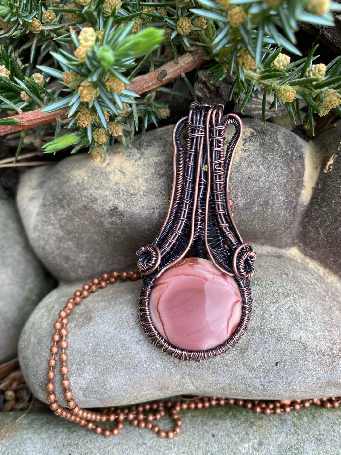 Imperial Jasper Pink Round Pendant with Tall Bail