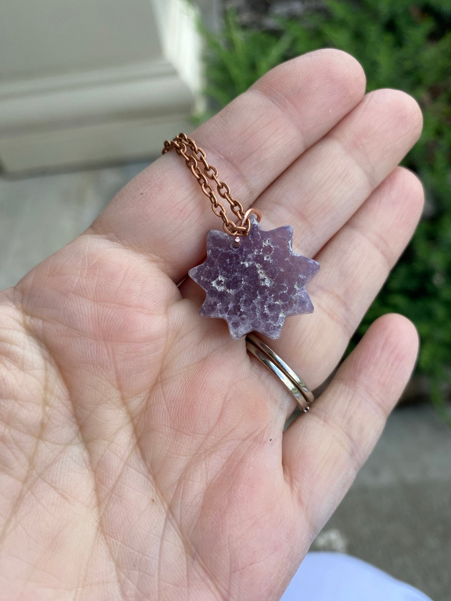 Crystal Amethyst Nine Pointed Star Pendant Necklace