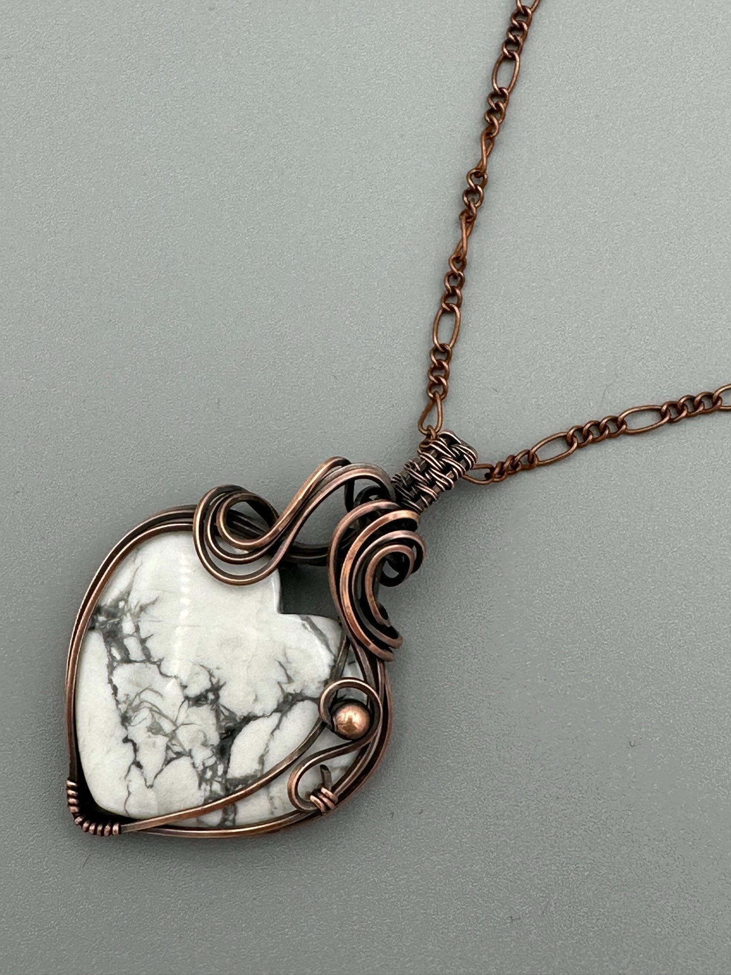 Howlite Heart Wire Wrapped Pendant | Copper Wire Wrapped