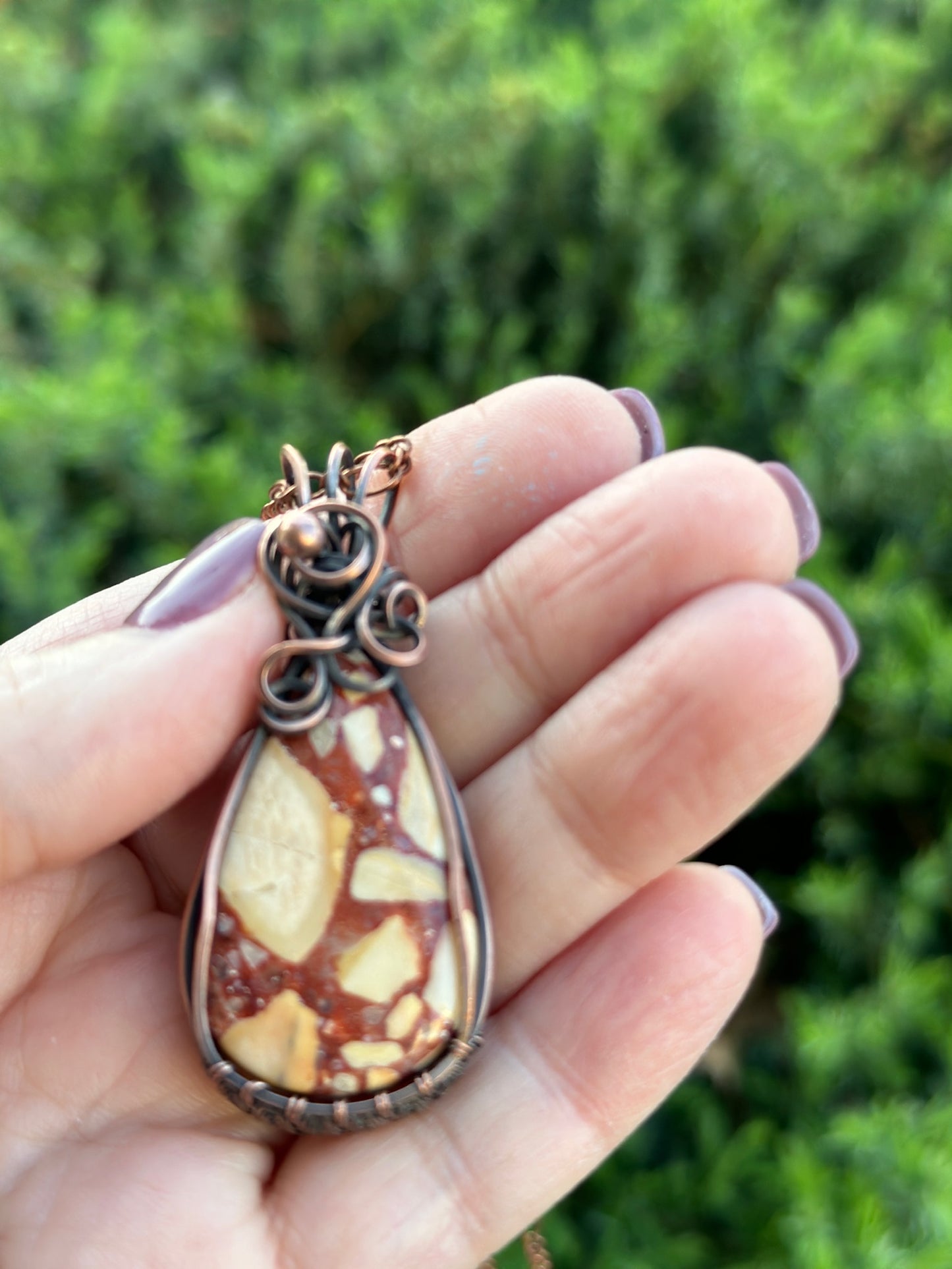 Brecciated Mookaite Jasper Wire Wrapped Pendant