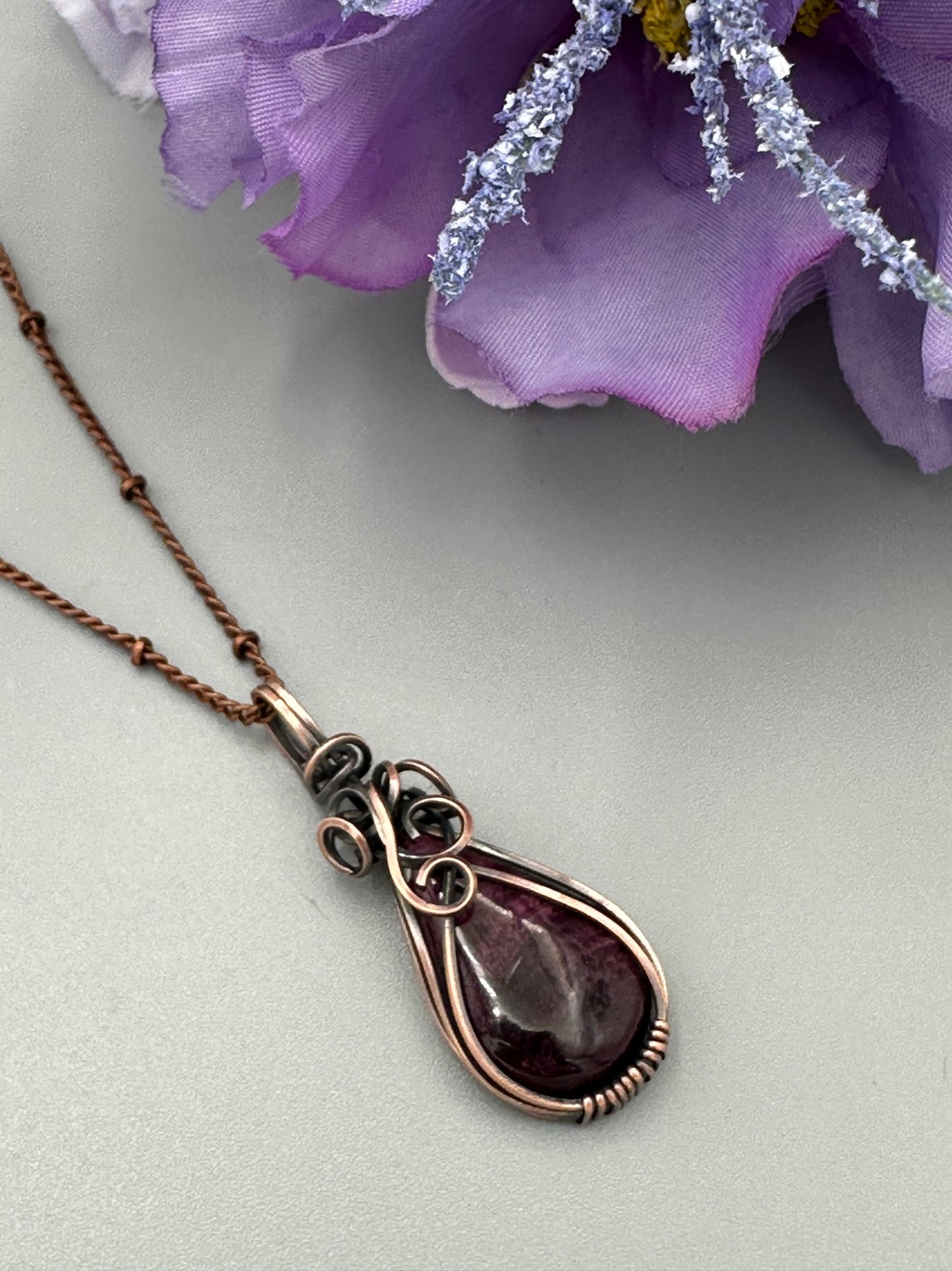 Purple Spiny Oyster Teardrop Handmade Wire Wrapped Pendant