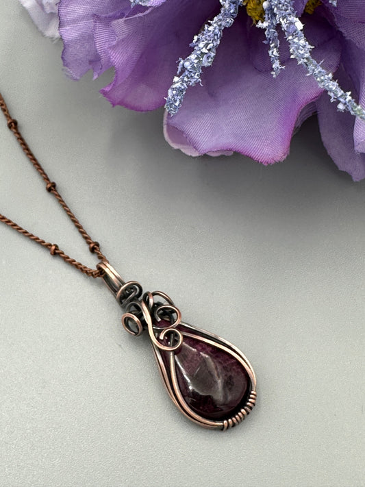 Purple Spiny Oyster Teardrop Handmade Wire Wrapped Pendant