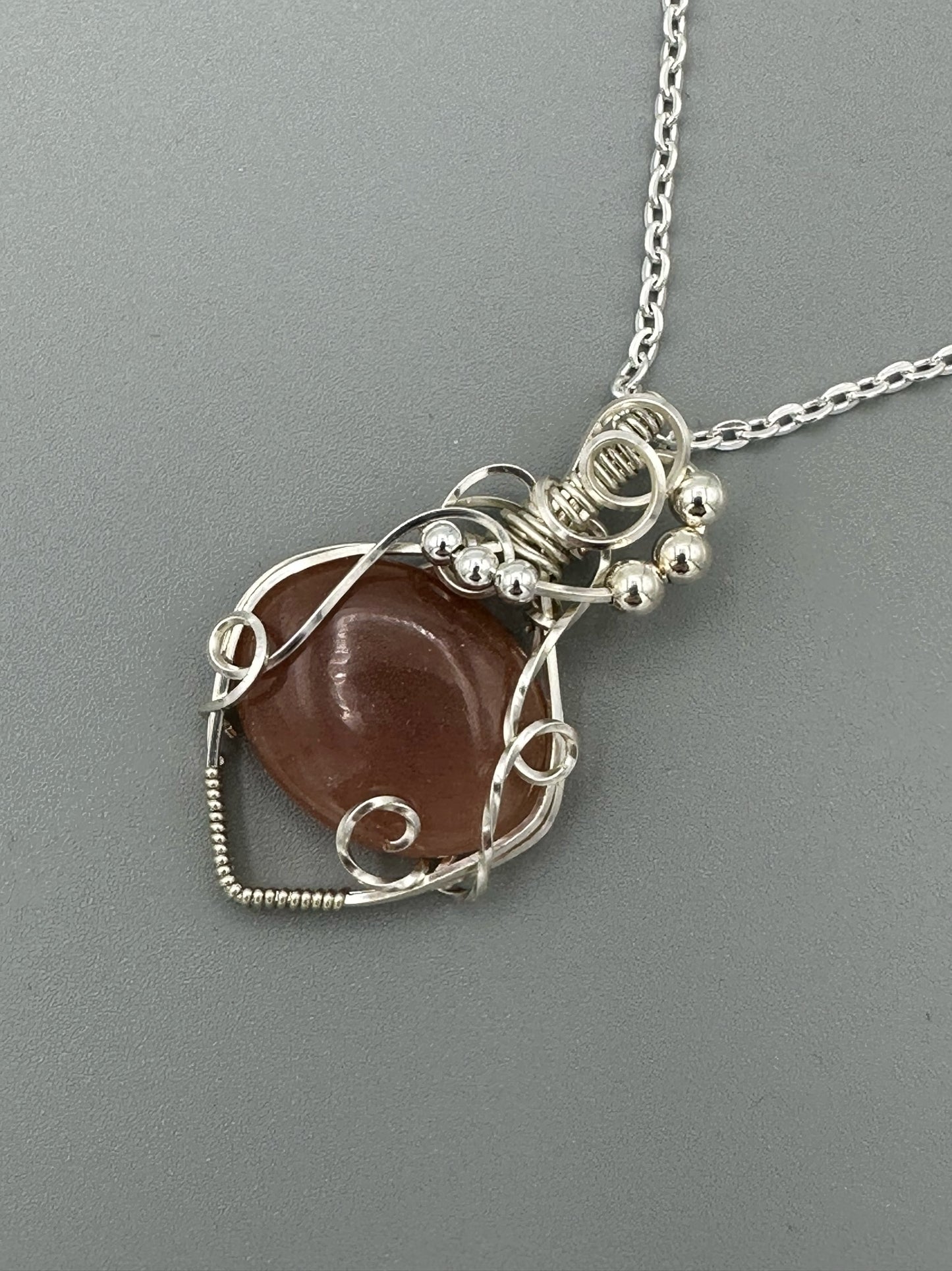Oval Peach Moonstone Handmade Wire Wrapped Pendant