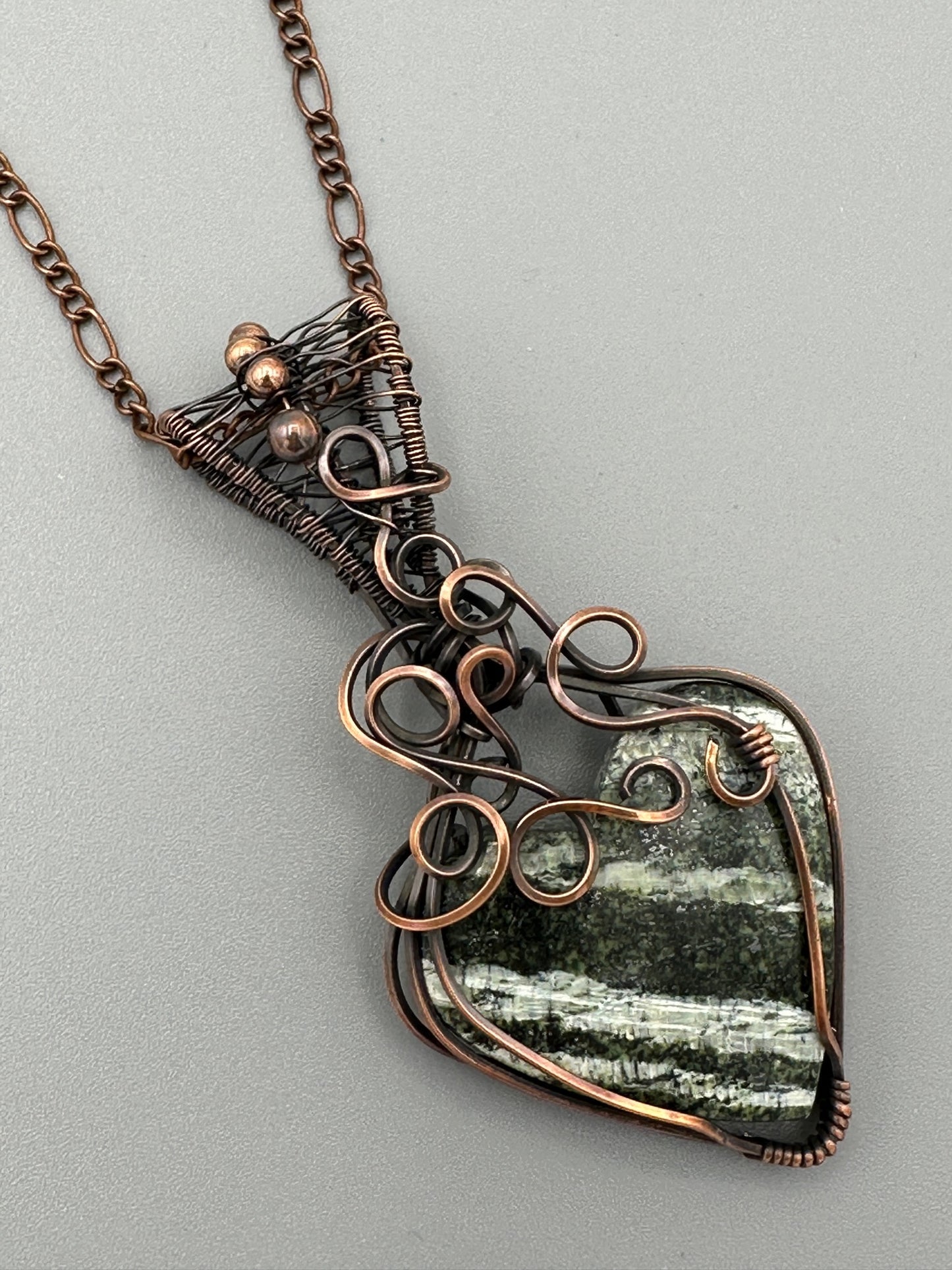 Natural Green Swiss Opal Heart Shaped Wire Wrapped Pendant