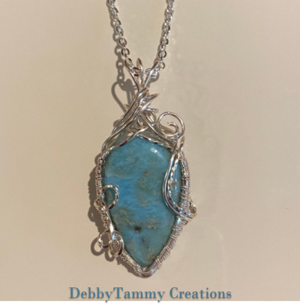 Wire Wrapped Larimar Teardrop Shaped Pendant