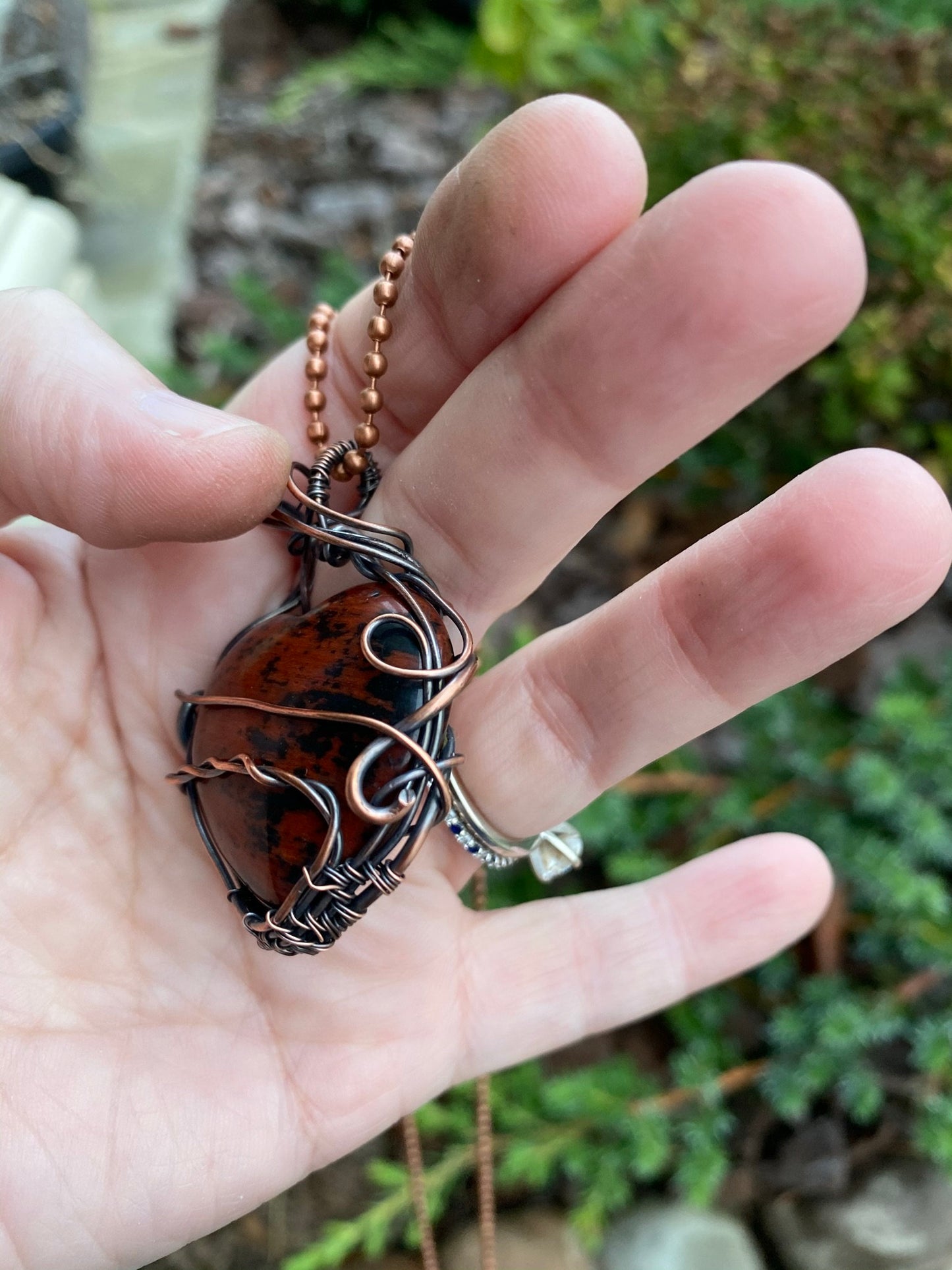 Wire Wrapped Mahogany Obsidian Heart Pendant