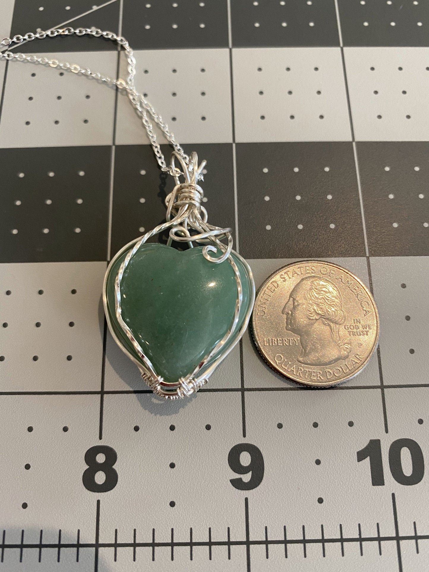 Wire Wrapped Natural Green Aventurine Gemstone Heart Pendant