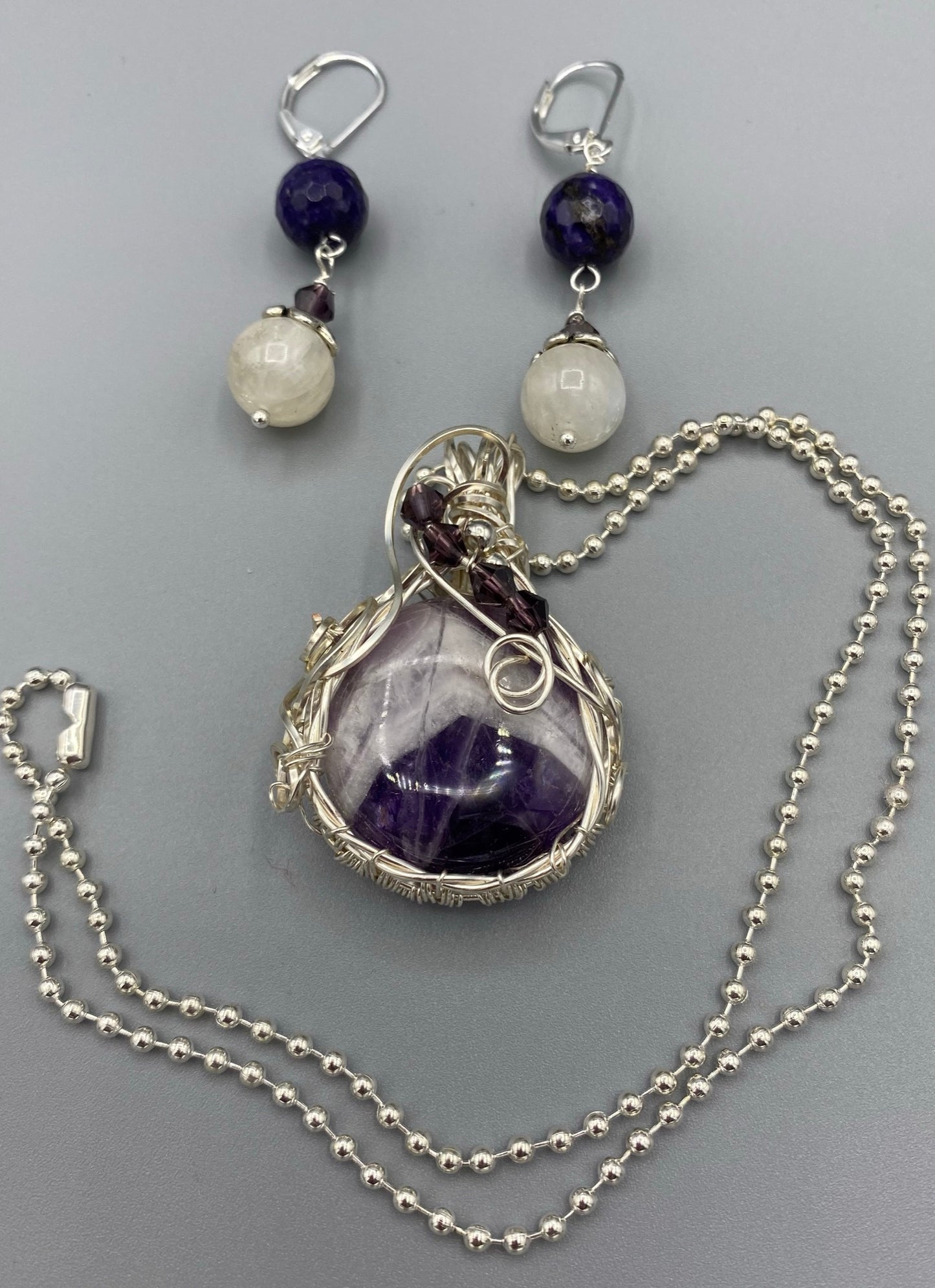 Amethyst Necklace and Matching Dangle Earrings Set