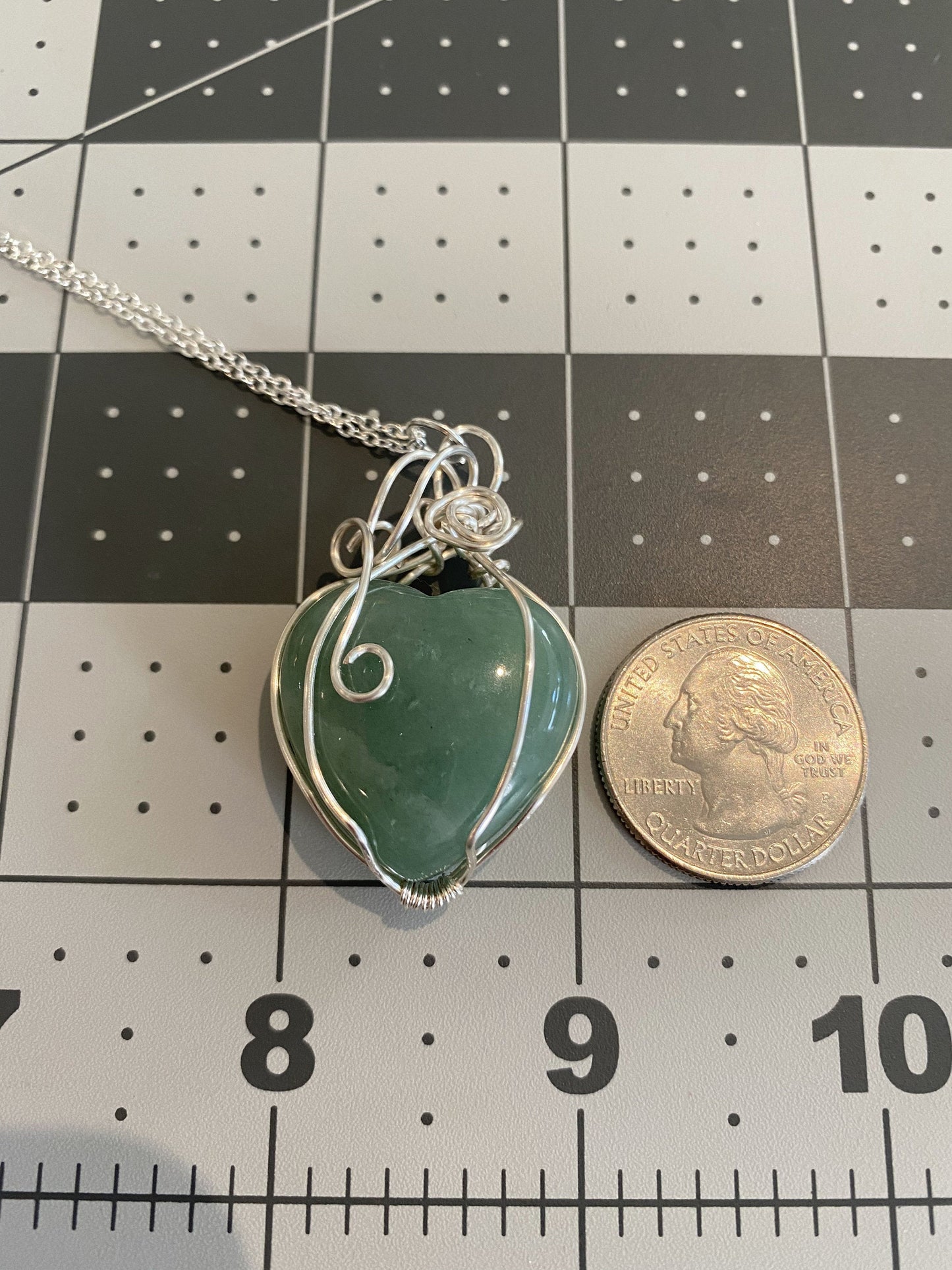 Wire Wrapped Natural Green Aventurine Gemstone Heart Pendant