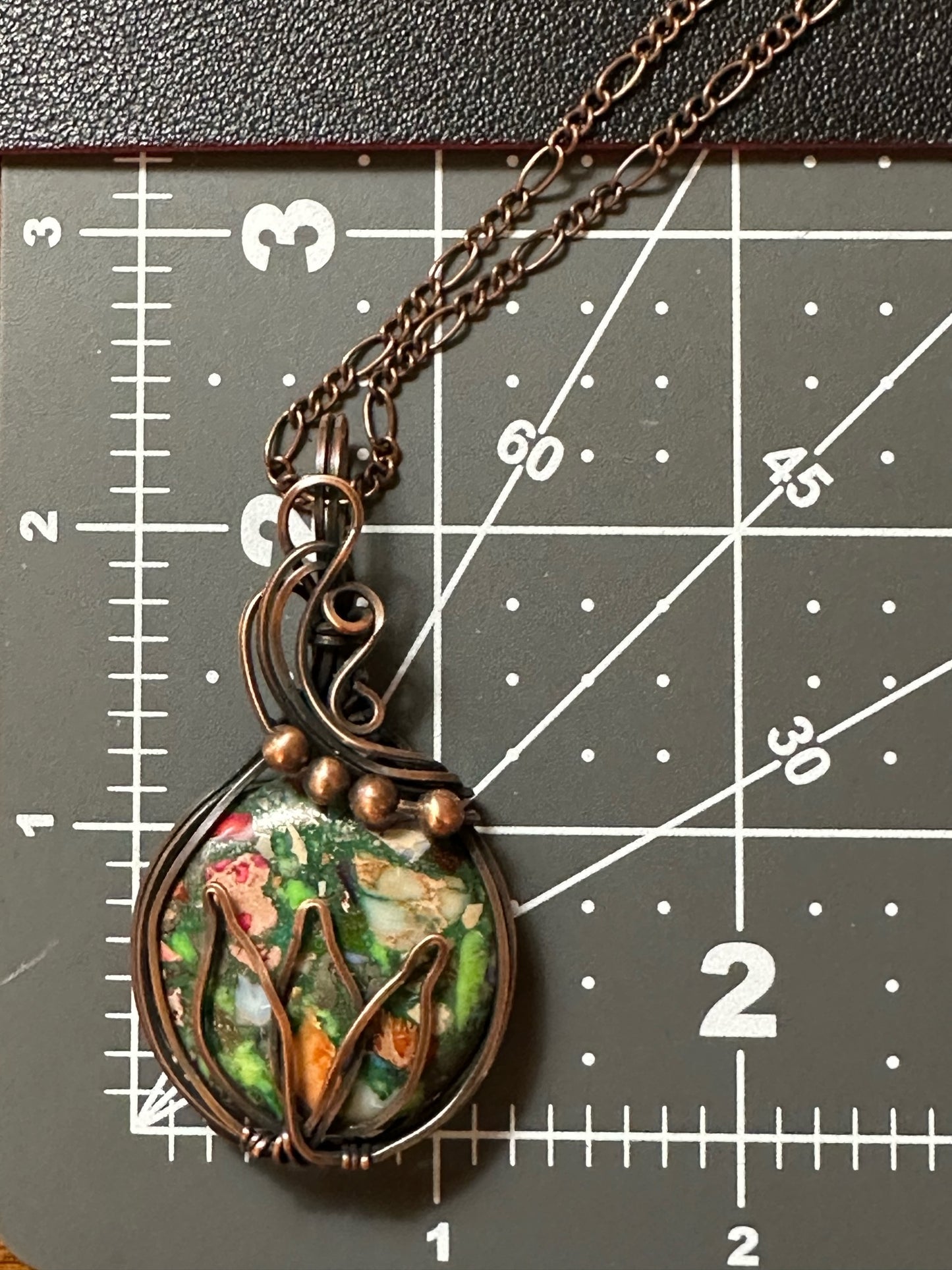 Pyrite Multi-Color Sea Sediment Jasper with Lotus and Copper Beads