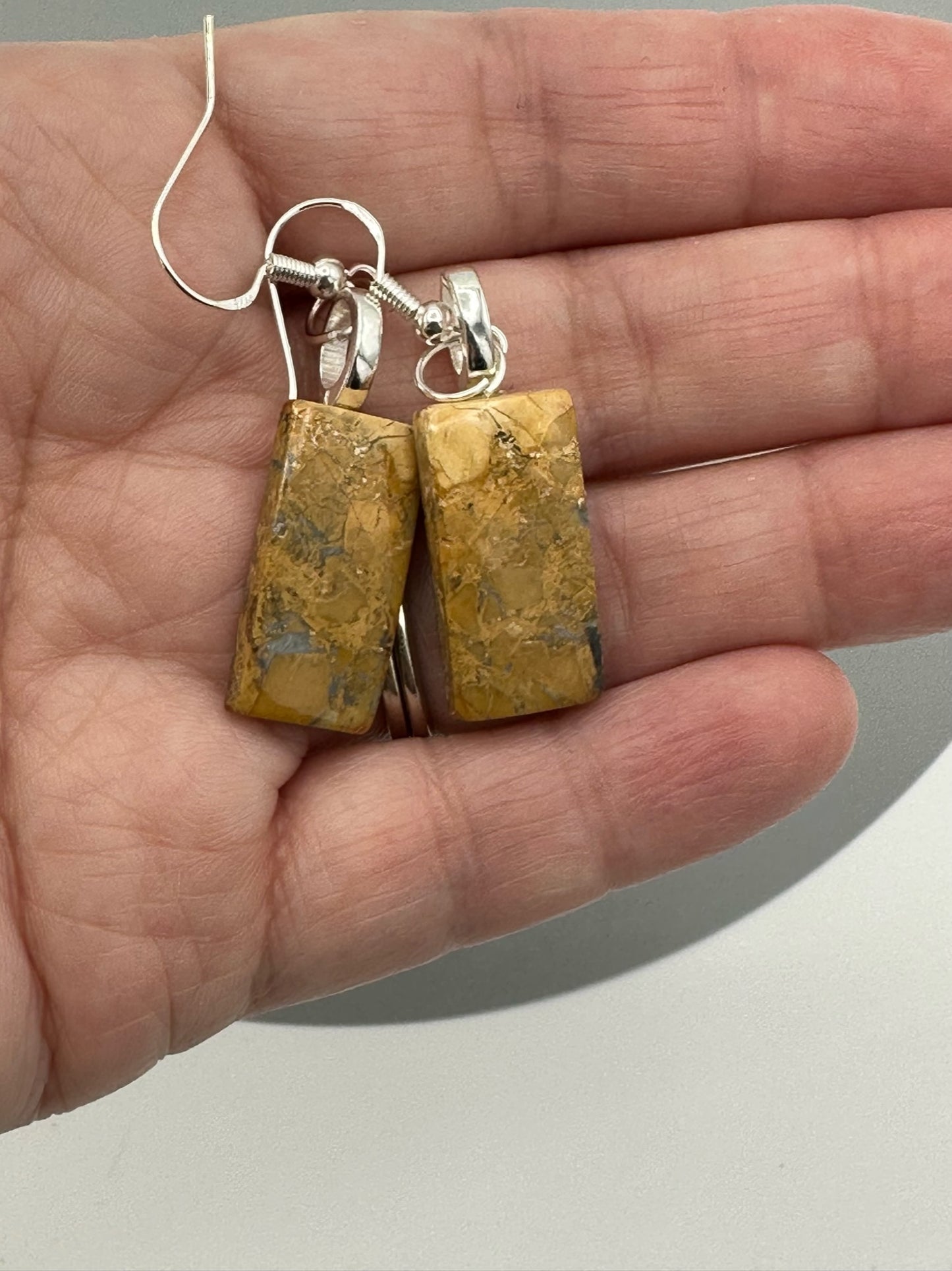 Rectangular Handmade Maligano Jasper Dangle Earrings