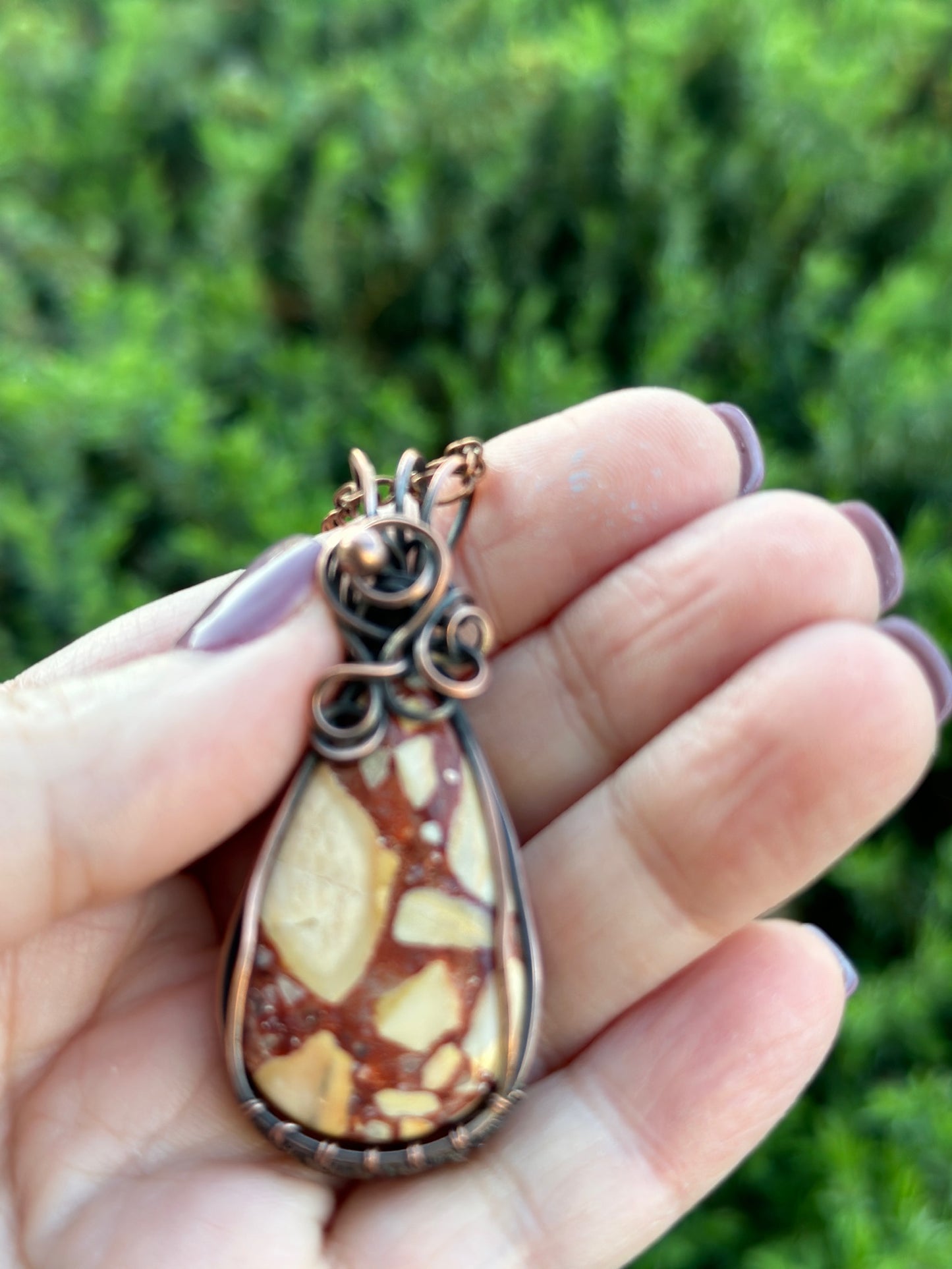 Brecciated Mookaite Jasper Wire Wrapped Pendant