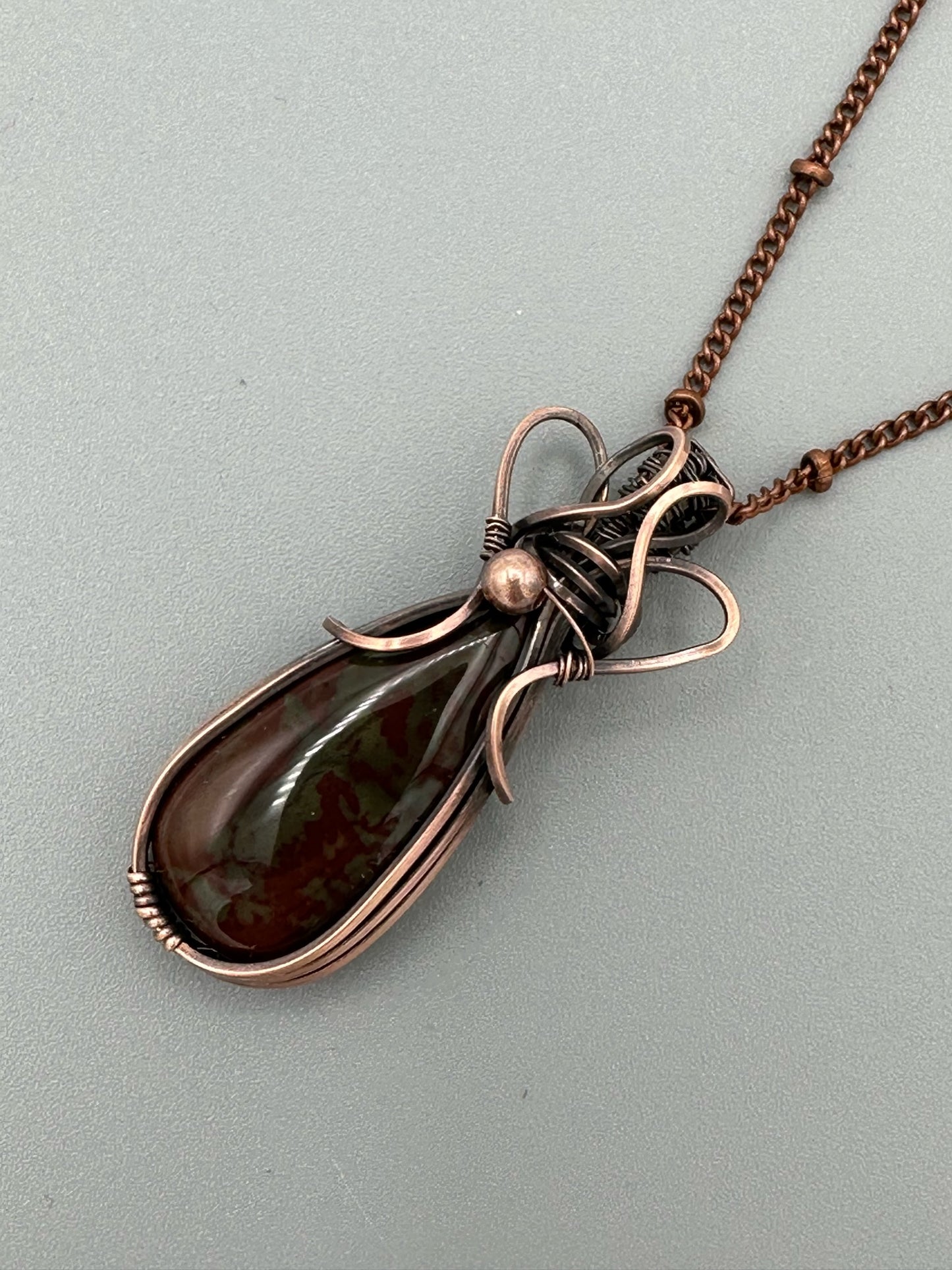 Handmade Wire Wrapped Teardrop Dragon Blood Pendant