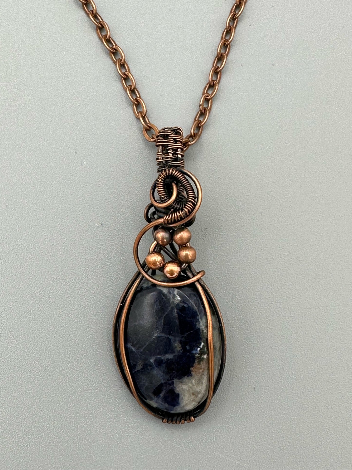 Handmade Wire Wrapped Oval Sodalite Pendant