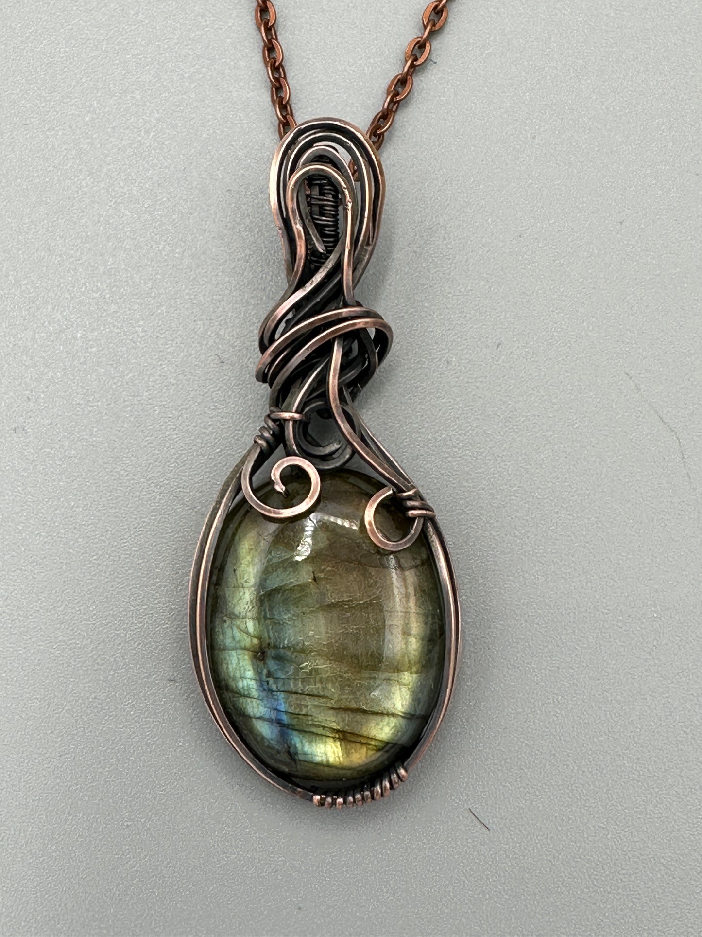 Oval Labradorite Pendant | Wire Wrapped Necklace