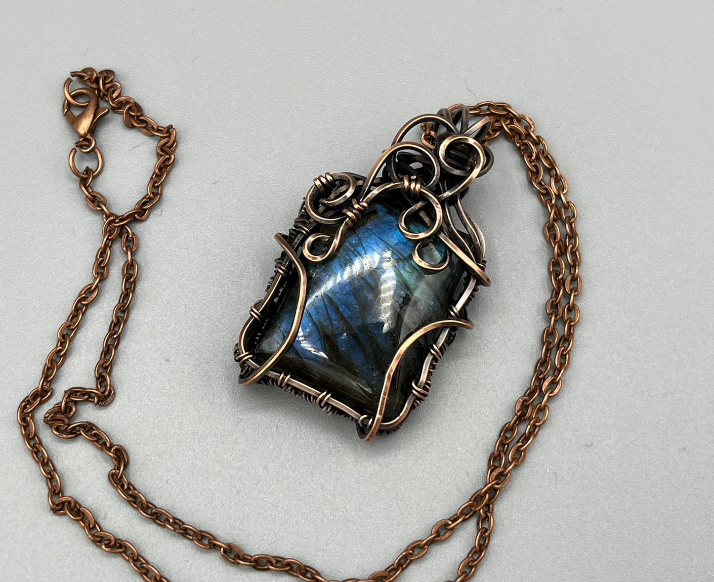 Square Blue Labradorite Wire Wrapped Pendant