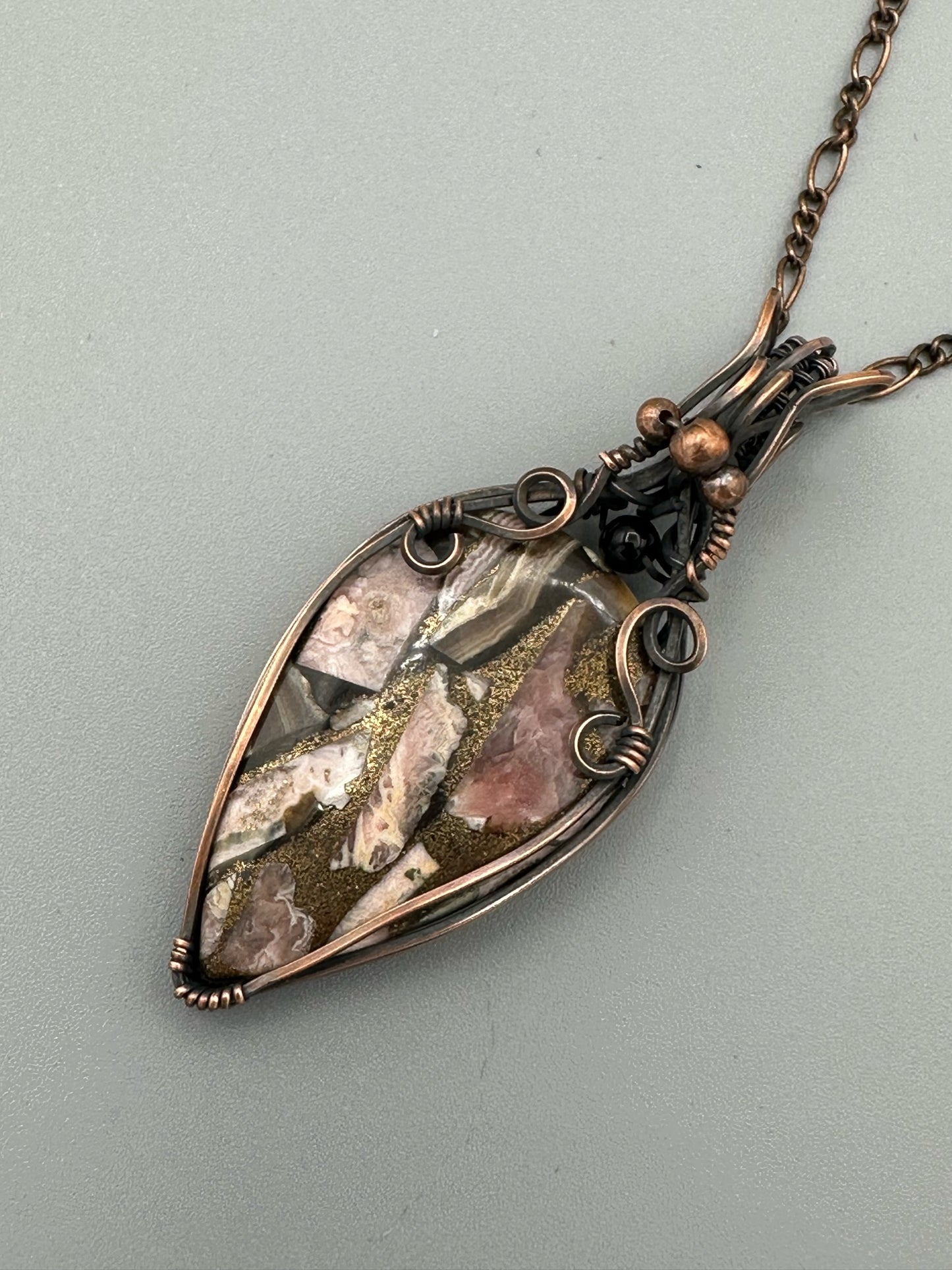 Mosaic Teardrop Handmade Wire Wrapped Pendant