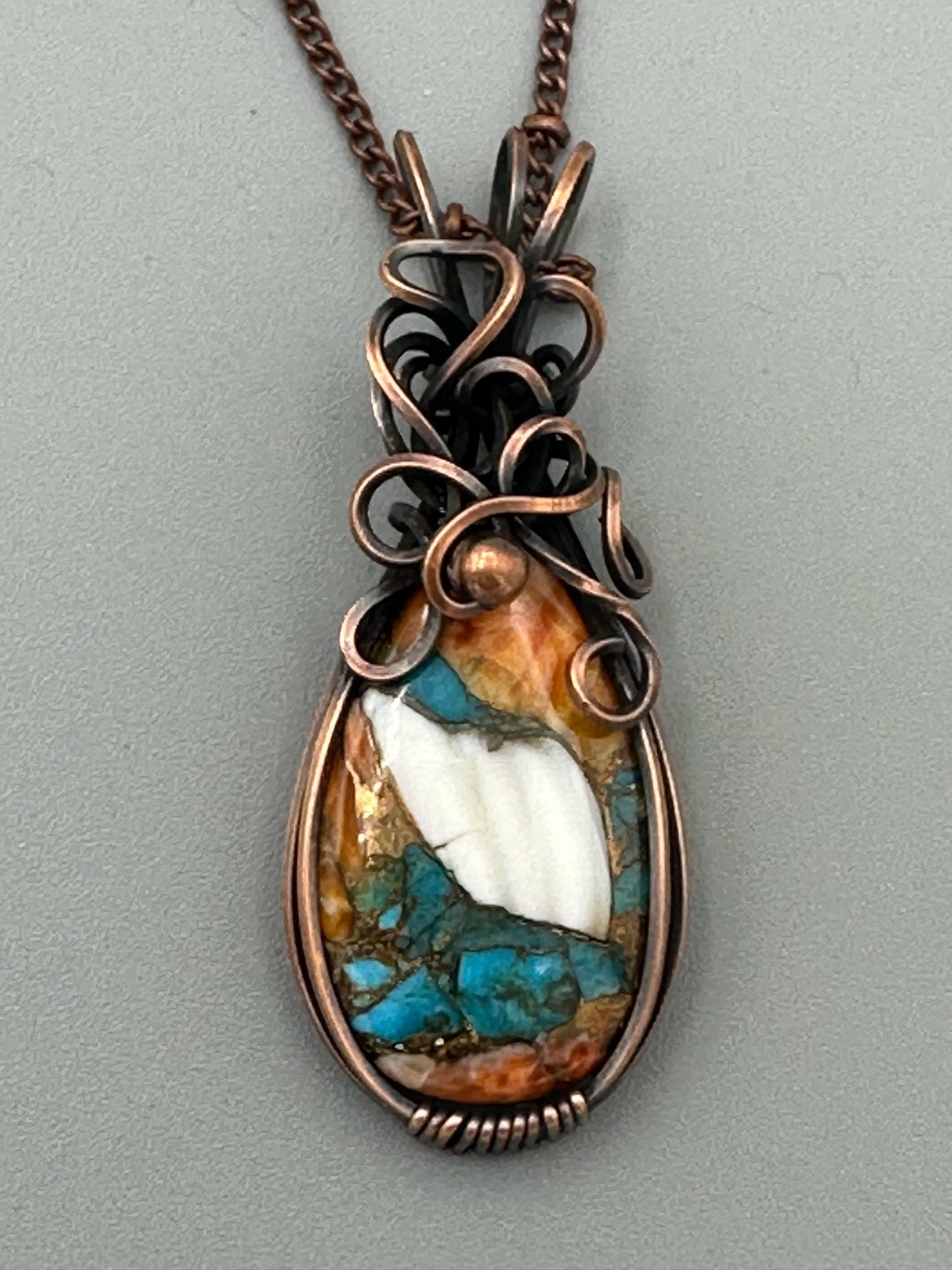 Vibrant Copper Turquoise Mohave Teardrop Handmade Wire Wrapped Pendant