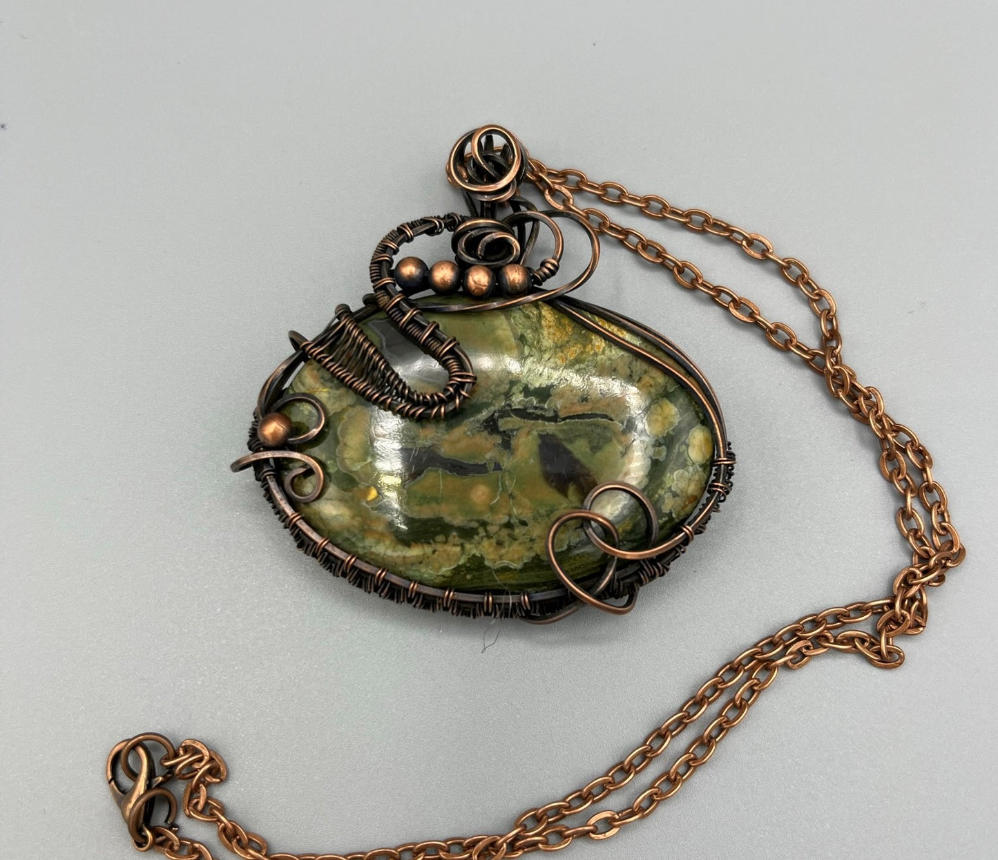 Rain Forest Jasper Oval Wire Wrapped Pendant