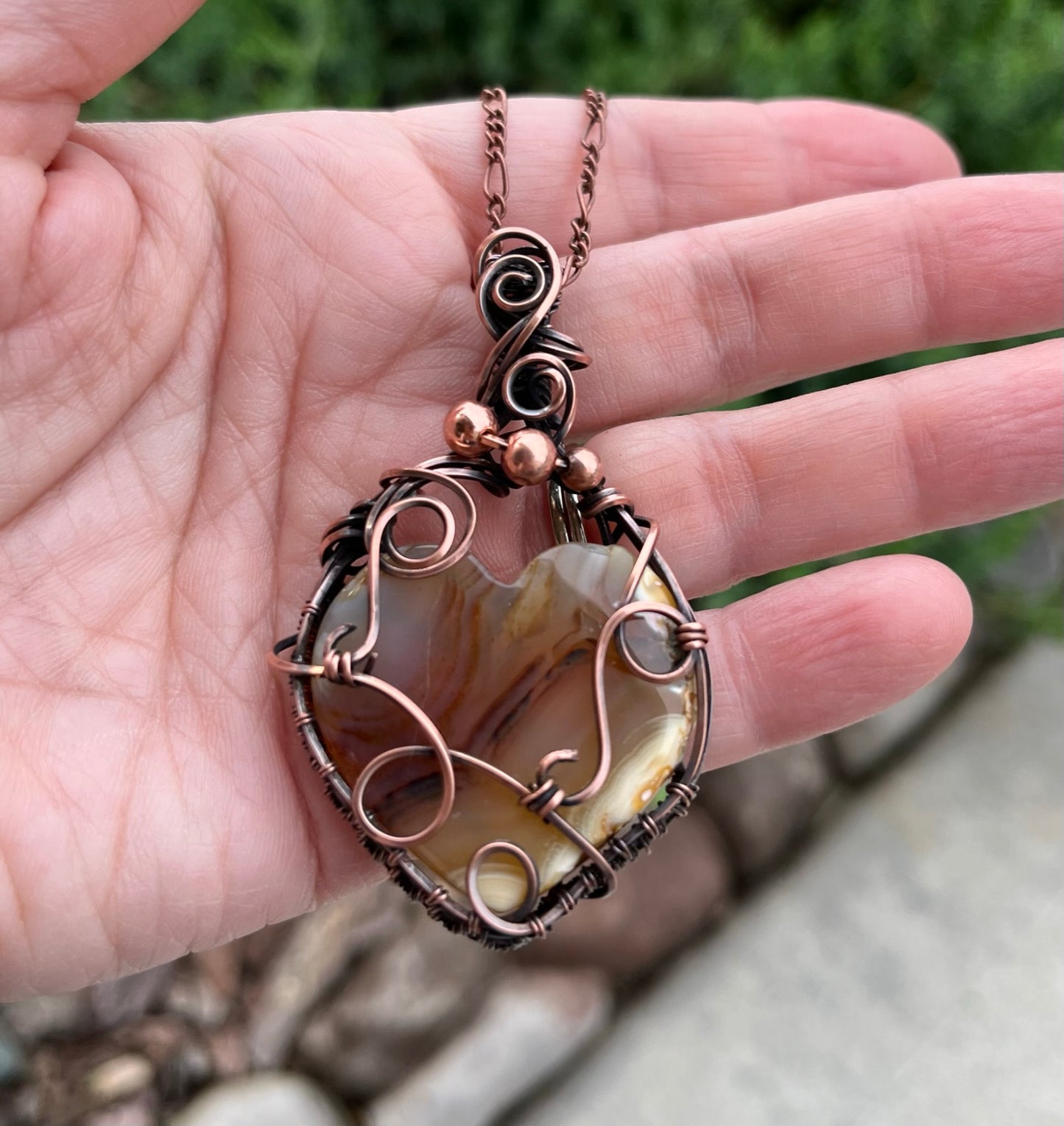 Natural Montana Agate Heart Shaped Wire Wrapped Pendant