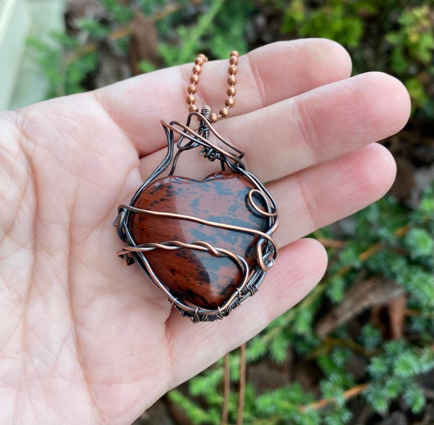 Wire Wrapped Mahogany Obsidian Heart Pendant
