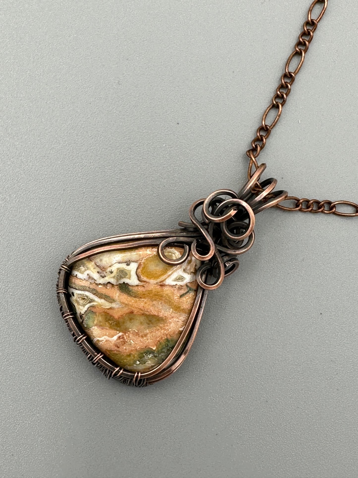 Rosita Jasper Pear Shaped Wire Wrapped Handmade Pendant