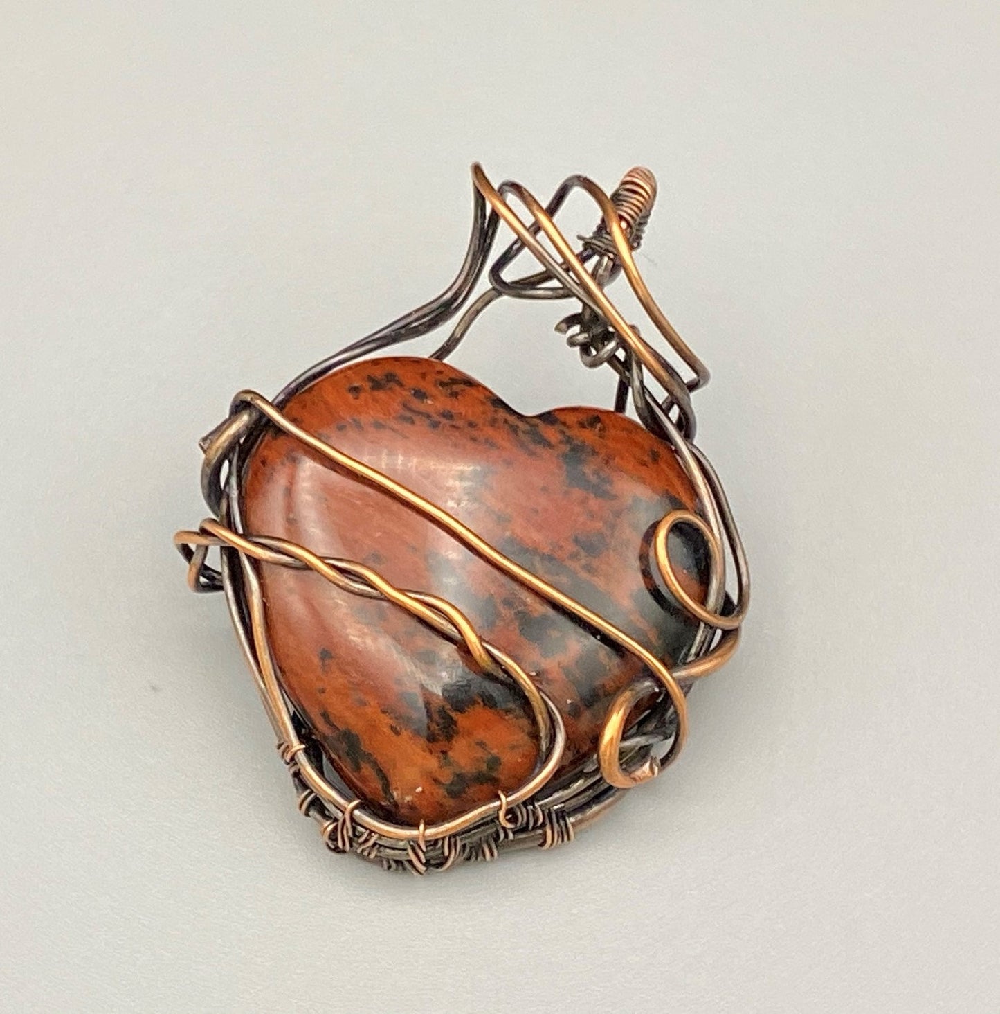 Wire Wrapped Mahogany Obsidian Heart Pendant