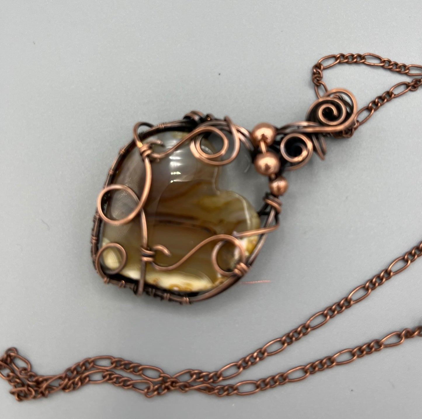 Natural Montana Agate Heart Shaped Wire Wrapped Pendant