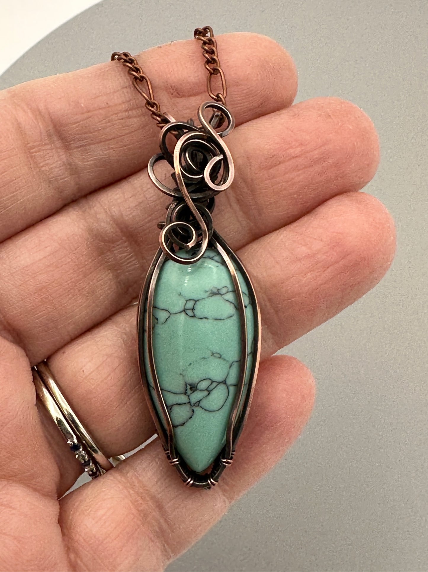 Synthetic Turquoise Handmade Wire Wrapped Pendant