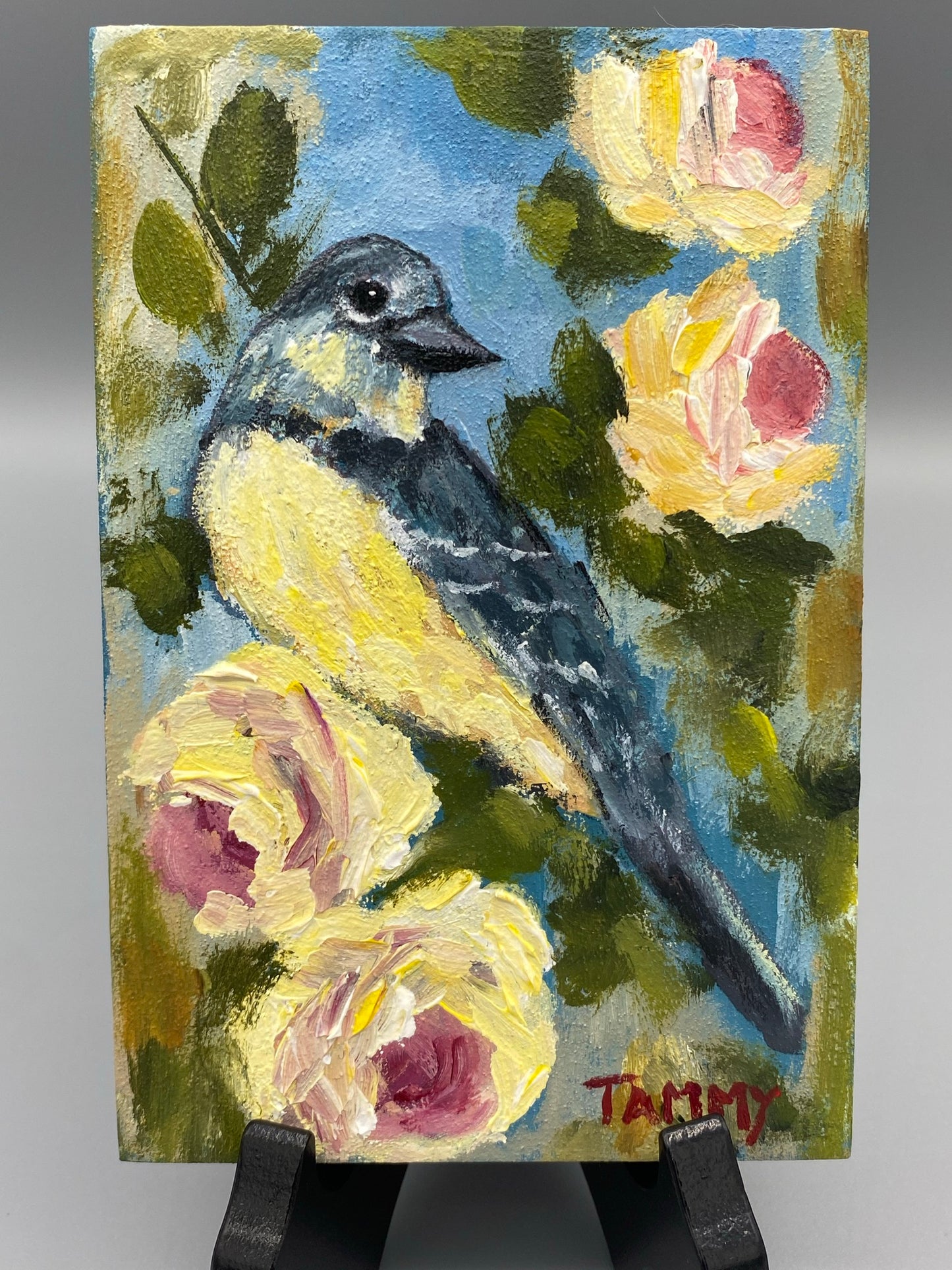 Western Kingbird Acrylic Painting | 4x6 Acrylic Bird Painting