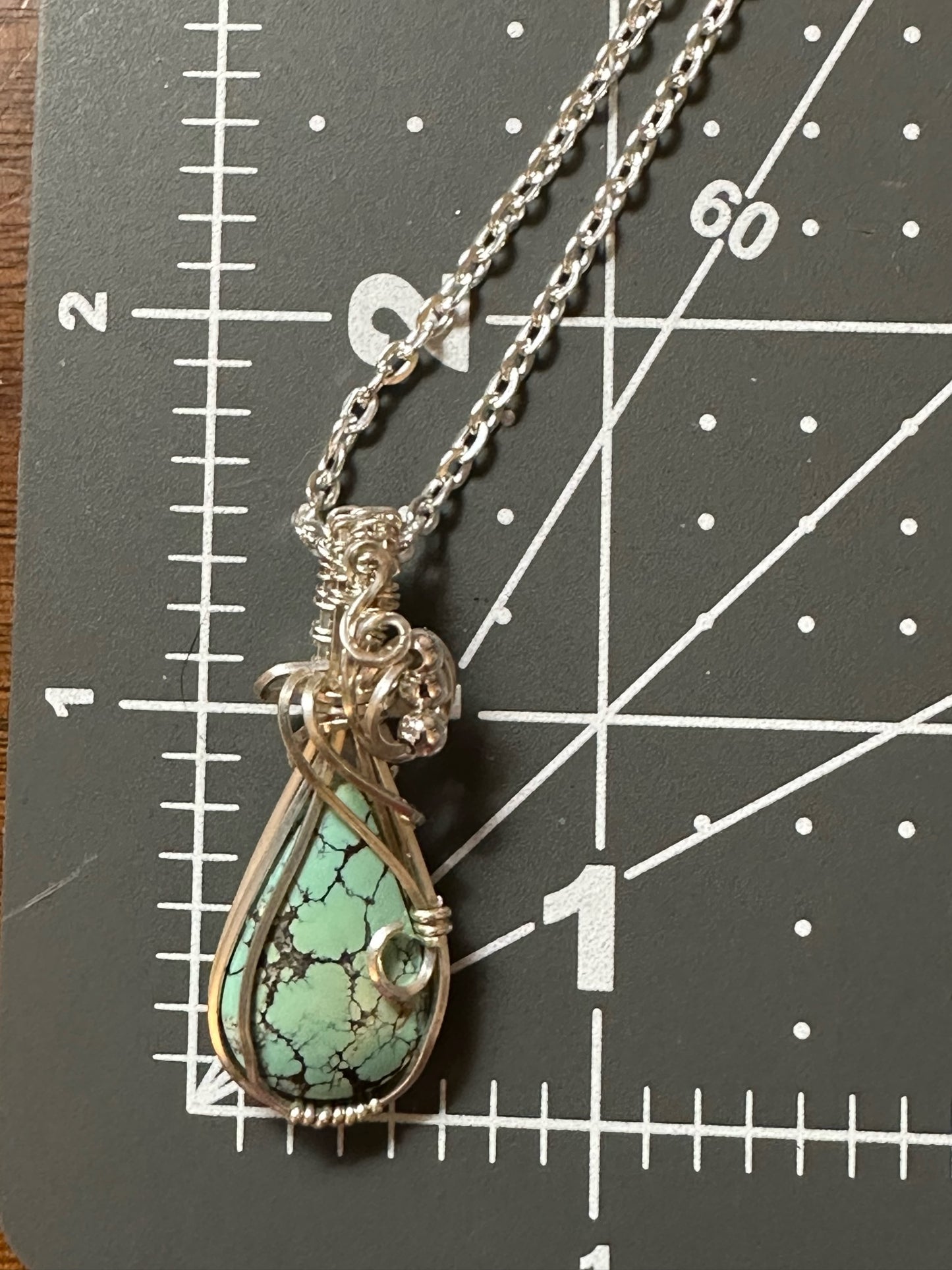 Turquoise Teardrop Wrapped in Argentium Silver Handmade Wire Wrapped Pendant