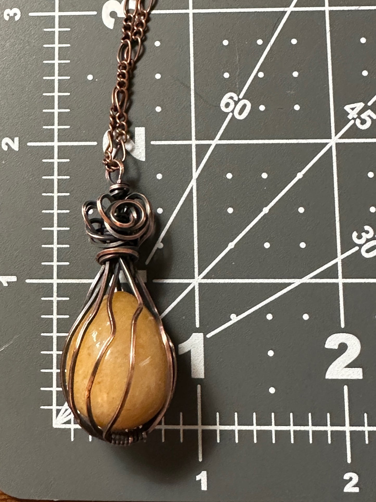 Yellow Egg Shaped Wire Wrapped Handmade Pendant