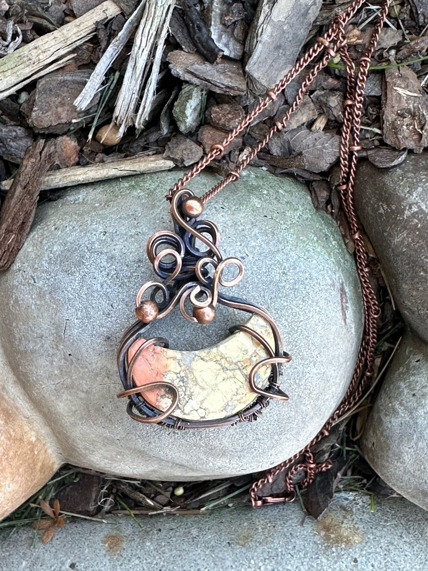 Handmade Wire Wrapped Maligano Jasper Crescent Moon