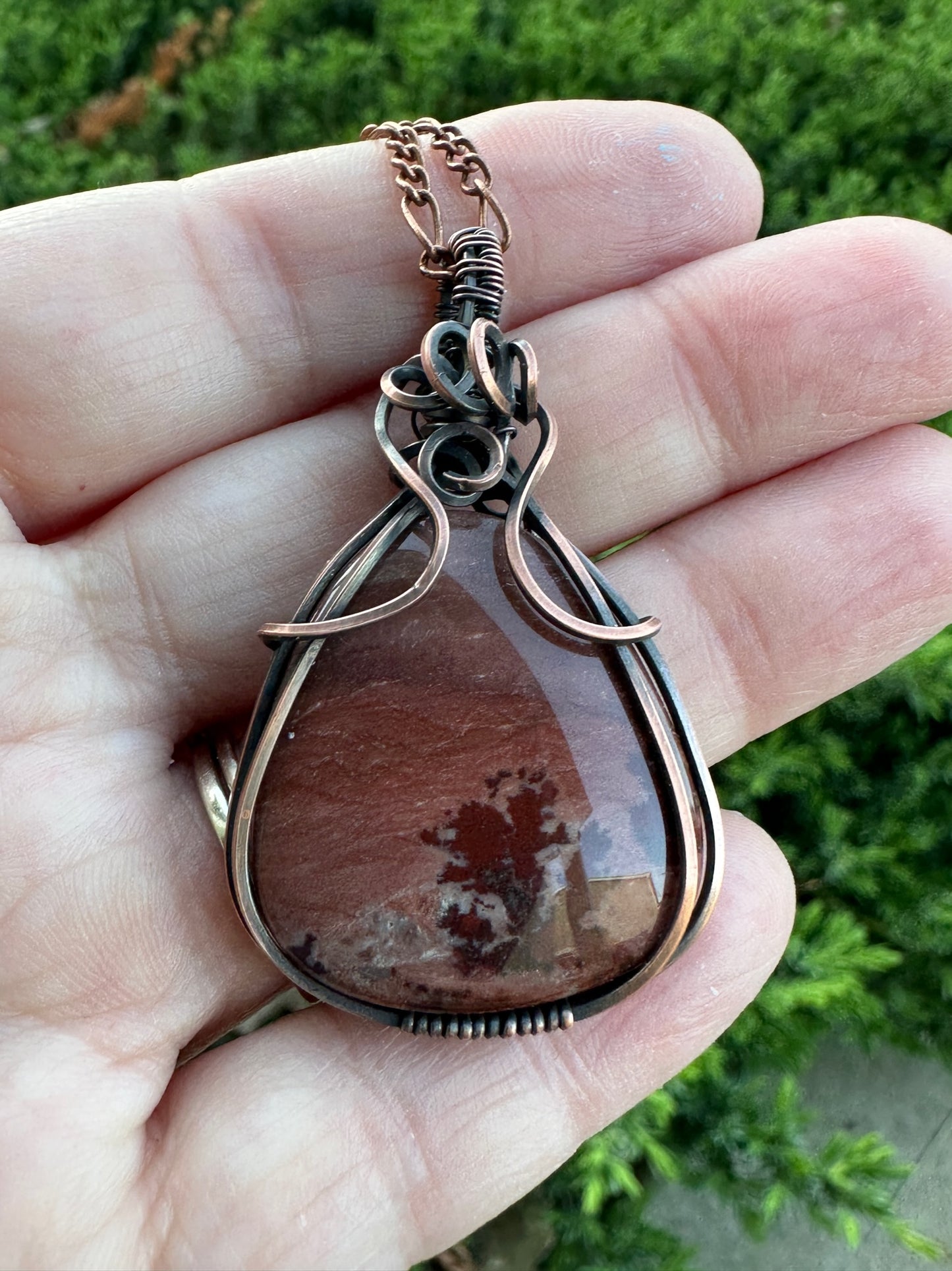 Mimbres Apache Jasper Wire Wrapped Pendant