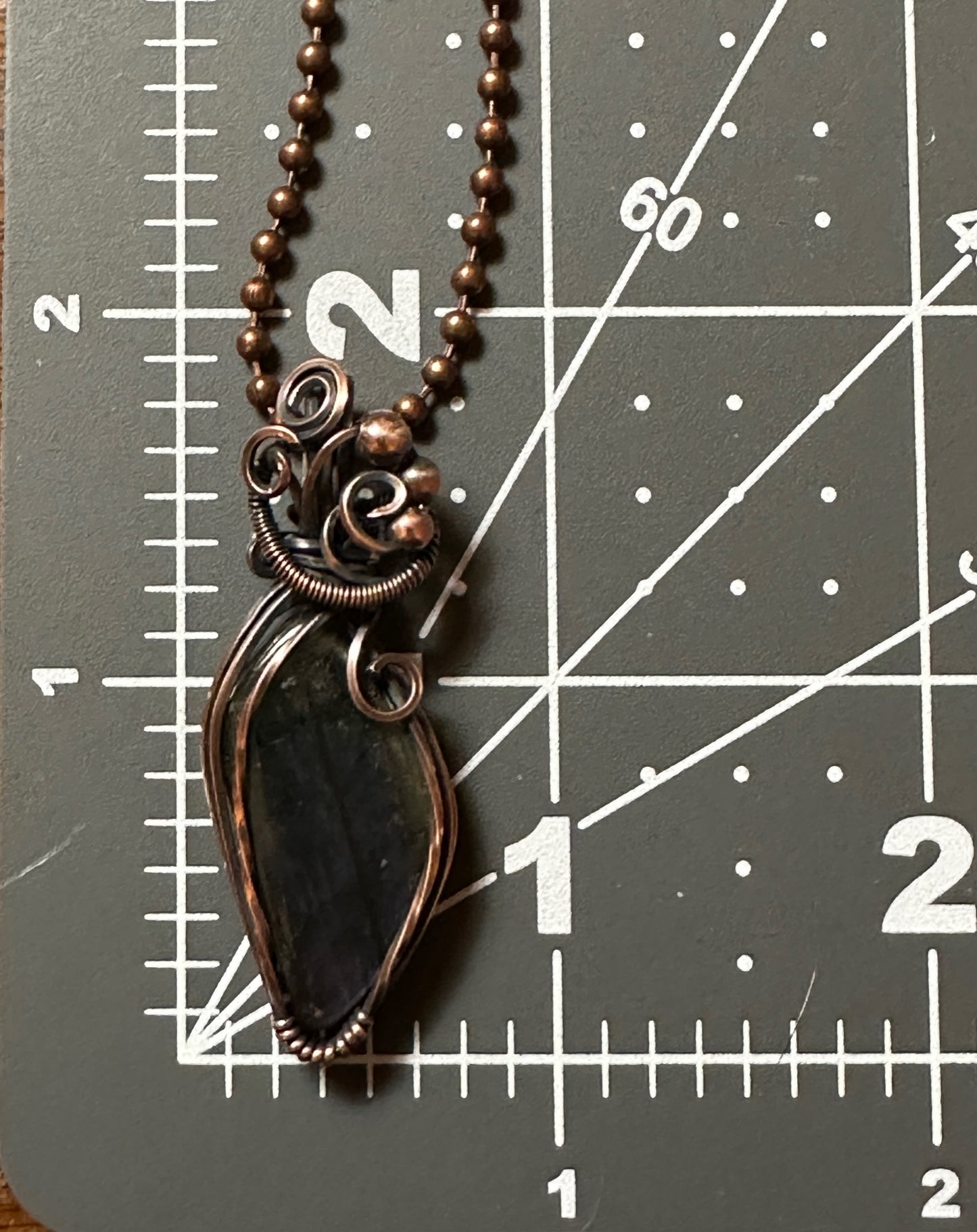 Handmade Wire Wrapped Curved Labradorite Pendant