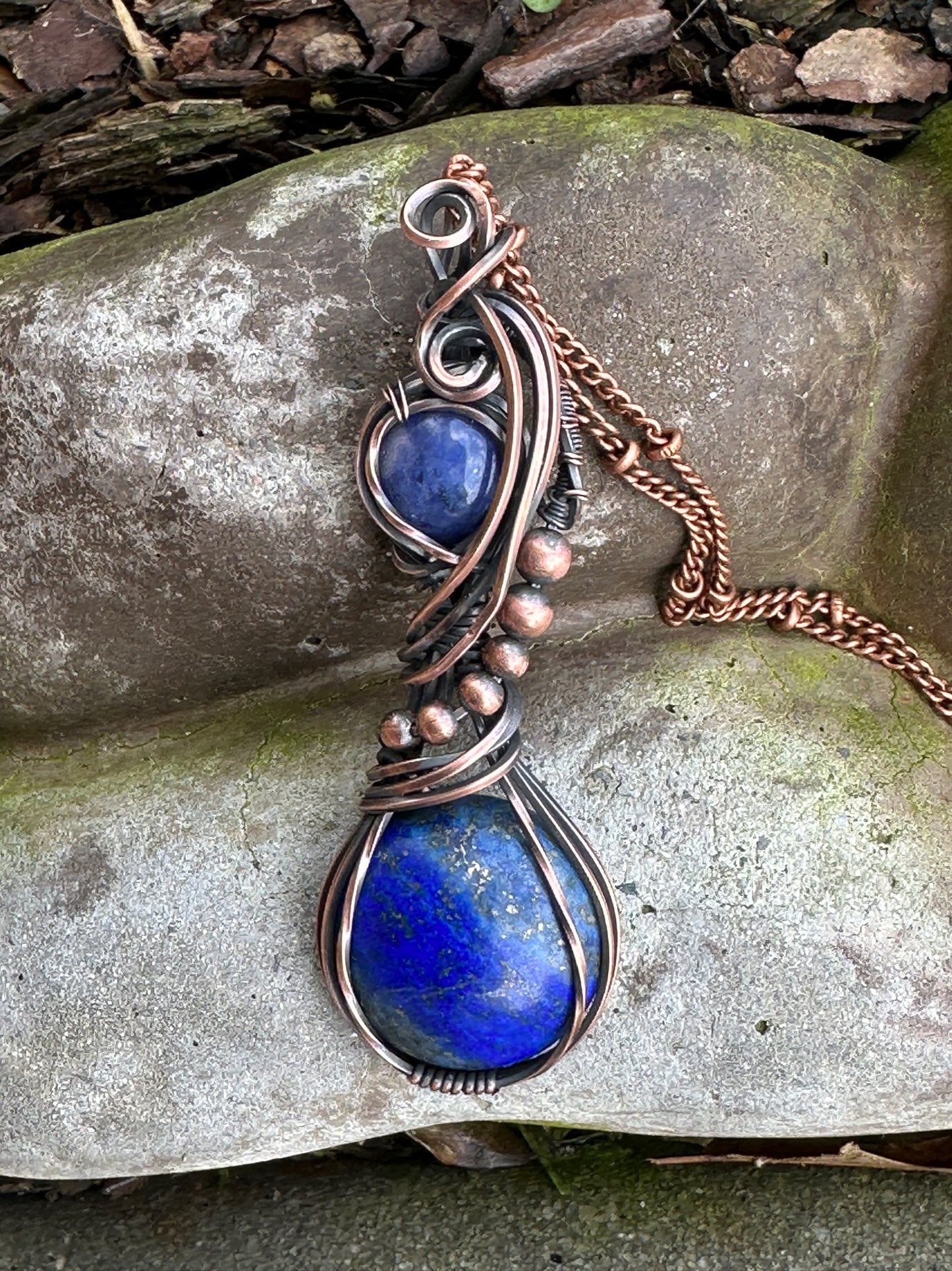 Handmade Wire Wrapped Sodalite Double Wire Wrapped Pendant