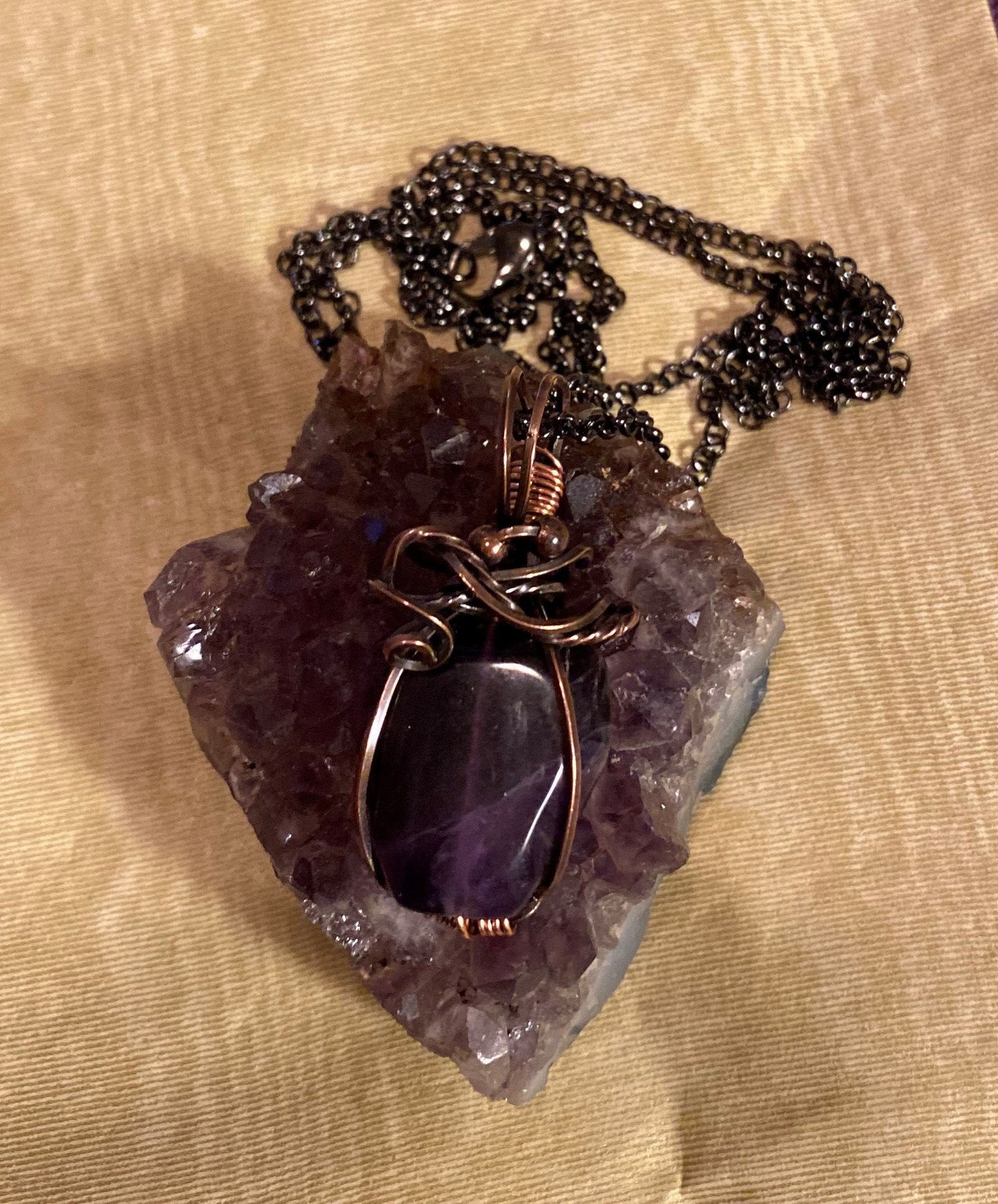 Wire Wrapped Purple Beaded Pendant