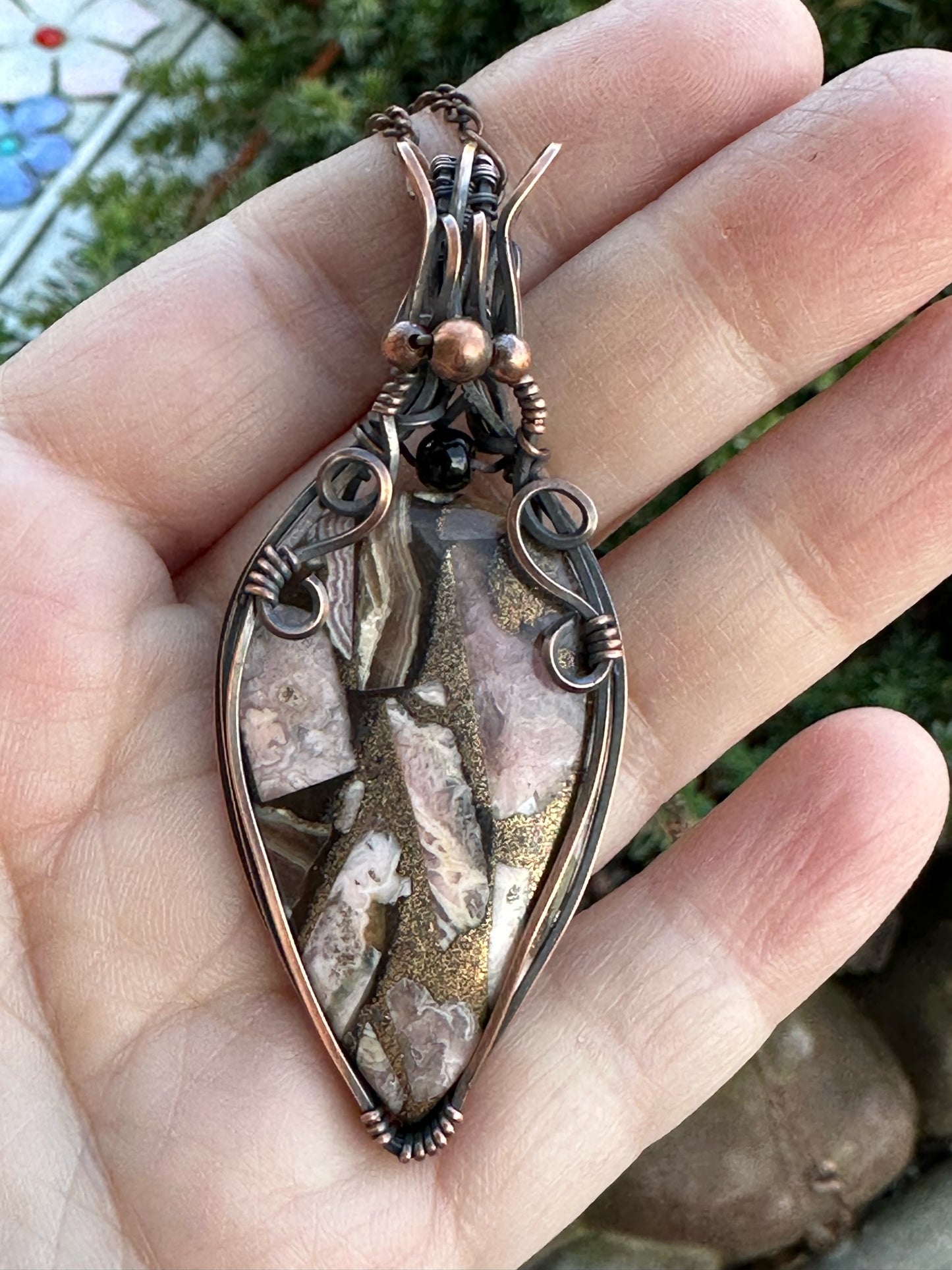 Mosaic Teardrop Handmade Wire Wrapped Pendant