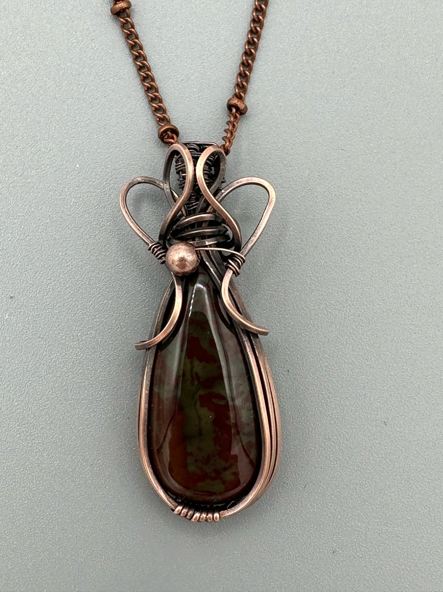 Handmade Wire Wrapped Teardrop Dragon Blood Pendant