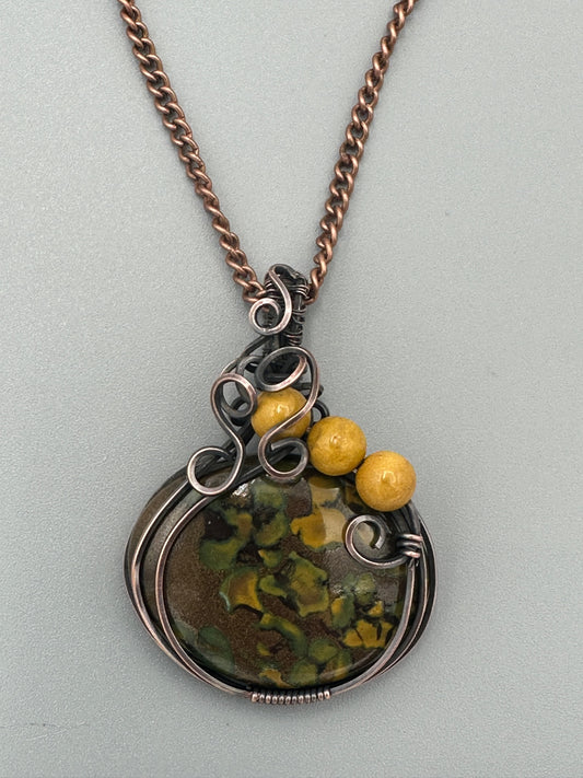 Fruity Jasper Oval Wire Wrapped Handmade Pendant