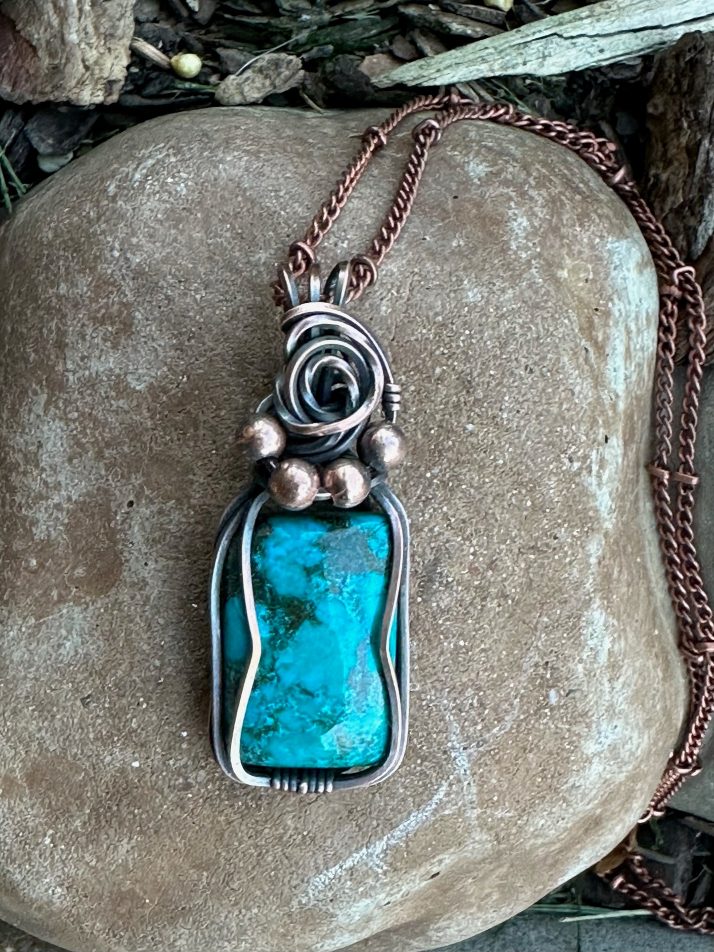 Turquoise Rectangle Handmade Wire Wrapped Pendant