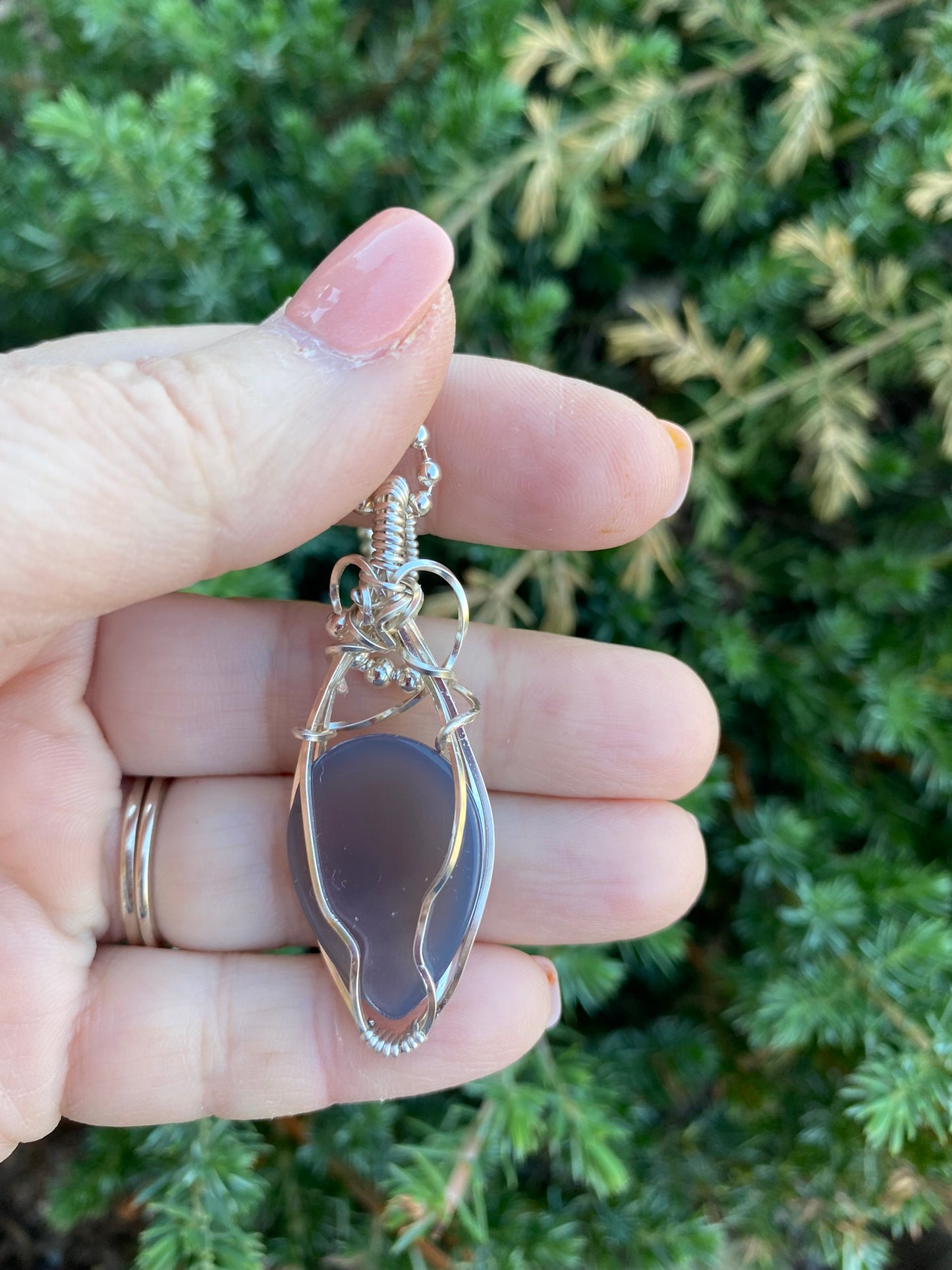 Smoky Gray Teardrop Wire Wrapped in Silver Pendant