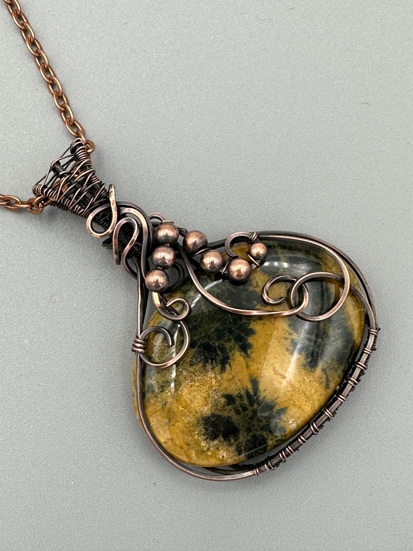 Handmade Wire Wrapped Oval Yellow Agate Pendant