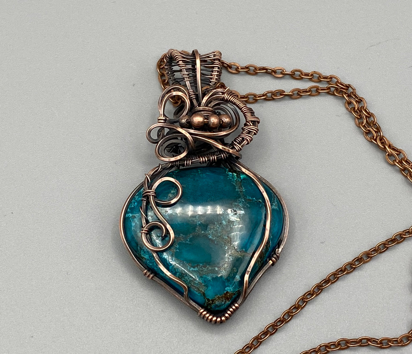 Tibetan Turquoise Pear Shaped Wire Wrapped Pendant