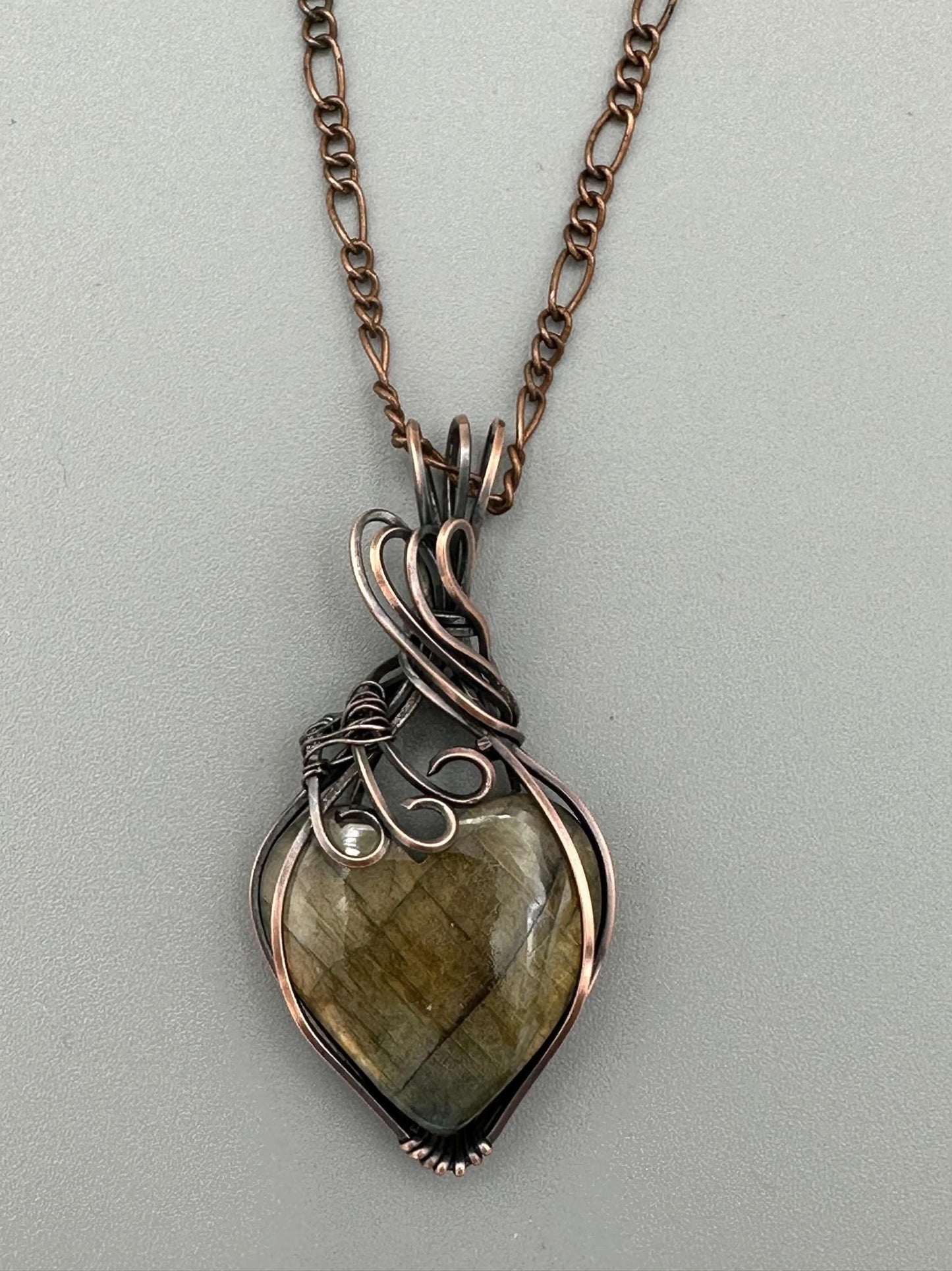 Handmade Wire Wrapped Labradorite Heart